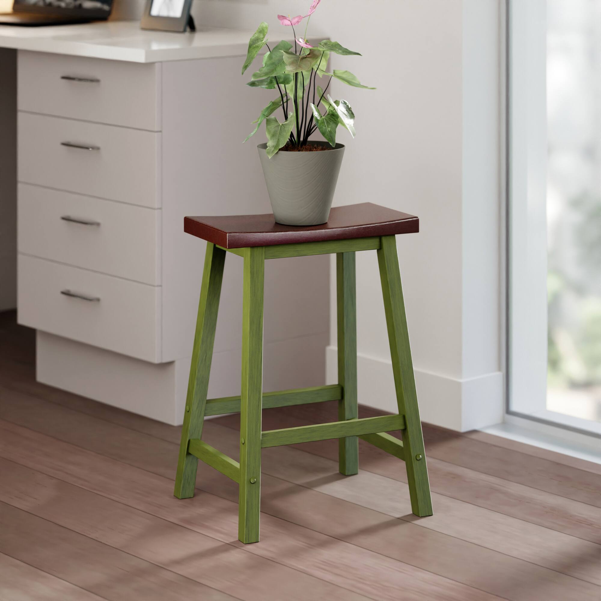 Alt View 7. Winsome Wood - Satori Saddle Seat Counter Stool - Walnut/Rustic Green.