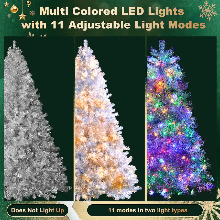 Two Branch Tree Design Jandcase 4FT Sliver Pre Lit Artificial Christmas Tree, Hinged Full Tree ...