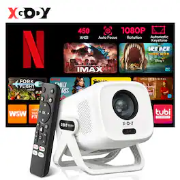 Xgody - N5 Portable Smart Projector 1080P 450ANSI Compatible with Netflix WiFi 6 Bluetooth 5.4 Auto Focus Home Theater