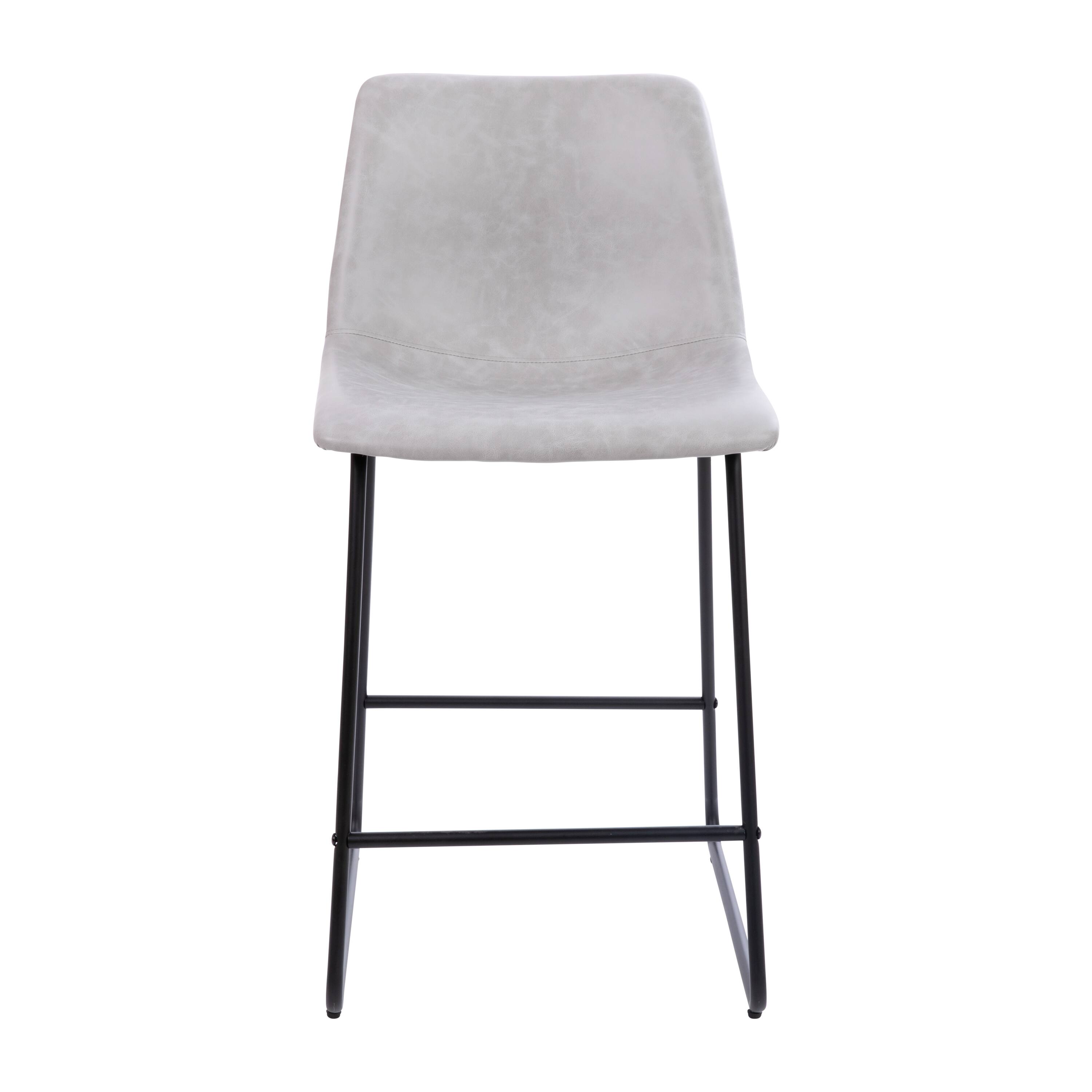 Alt View 8. Emma + Oliver - Set of 2 Kitchen Counter Height Stool - 24 Inch LeatherSoft Barstool - Light Gray.