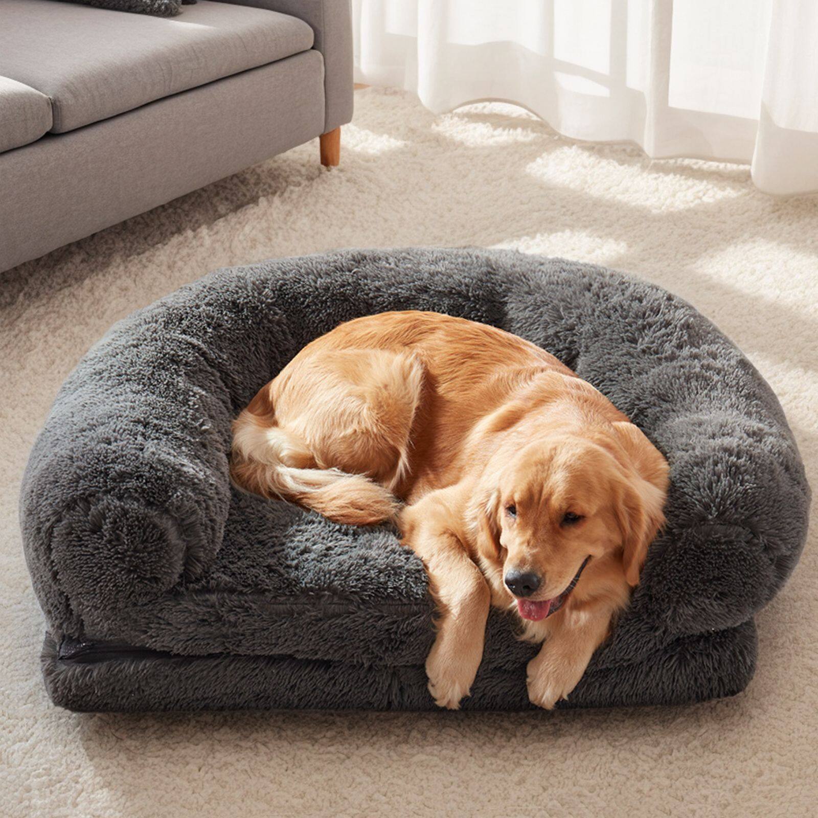 Angle. Mirfee - Extra Large Human Dog Bed 71x43 Inches, Orthopedic Foldable Plush Washable Pet Bed for People and Dogs - DarkGrey.