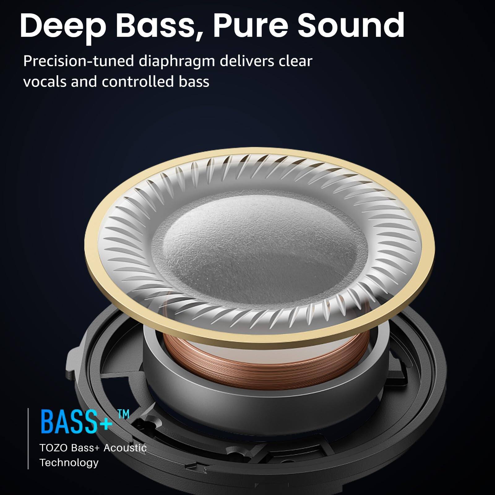 Deep Bass, Pure Sound  
Precision-tuned diaphragm delivers clear vocals and controlled bass  
BASS+  
TOZO Bass+ Acoustic Technology