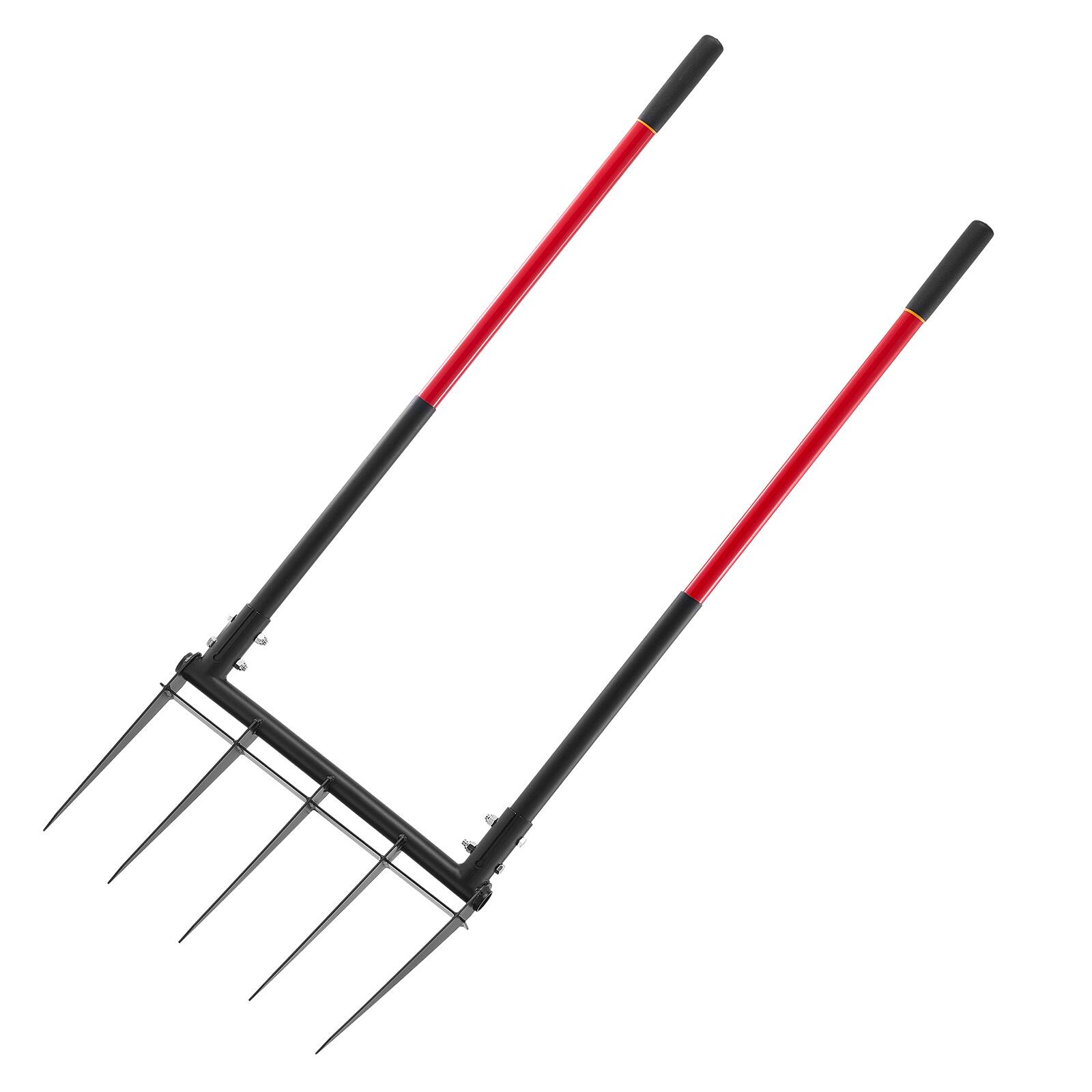 Front. VEVOR - Broad Fork, 5-Tine Pitchfork with Dual Fiberglass Handles, Heavy Duty Garden Fork , Ergonomic U-Shaped Design - Black + Red.