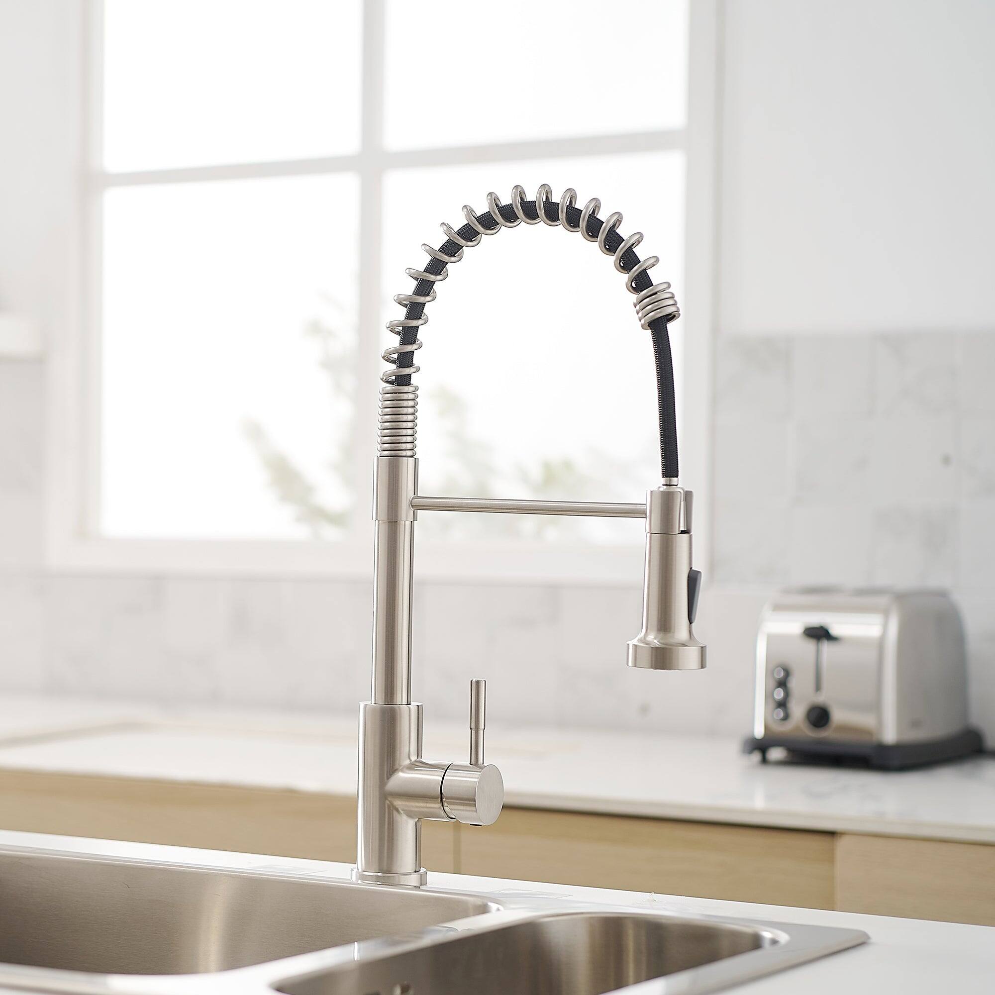 Alt View 8. Boyel Living - Brushed Nickel Single Handle Pull Down Sprayer Kitchen Faucet Stainless Steel with Water Supply Hoses - Brushed Nickel.