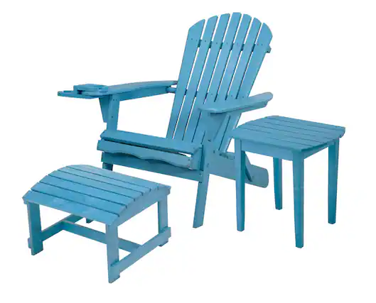 Front. Jiallo - Foldable Adirondack Chair with cup holder Bristro Set with Ottoman - SKY BLUE.