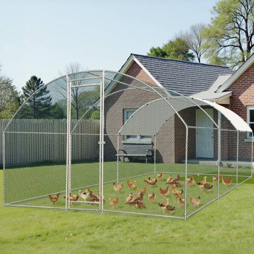 Alt View 7. Winado - 20x10FT Large Metal Chicken Coop for Chicken Run, Walk-in Chicken Pen with Waterproof Cover for Garden Yard Outdoor - Sliver.