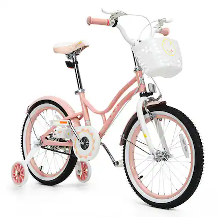 Front. Costway - Costway 18 Inch Kid Bike 95% Pre-Assembled Girls Bicycle with Training Wheels & Basket Age 6-9 Years Old - Pink.