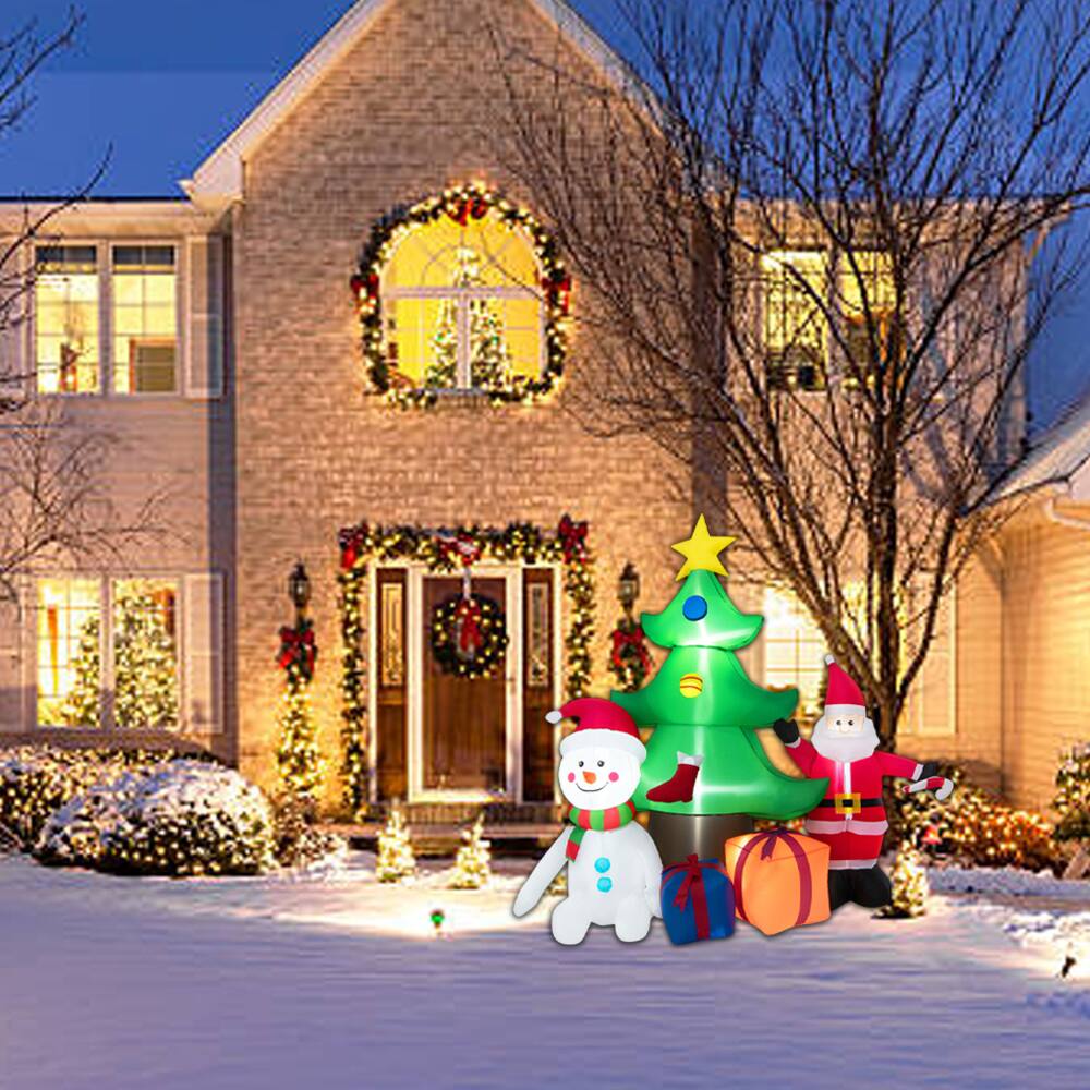 Angle. BreeBe - 7.2FT Lighted Inflatable Christmas Tree Decoration Featuring Santa Claus - Multicolor.