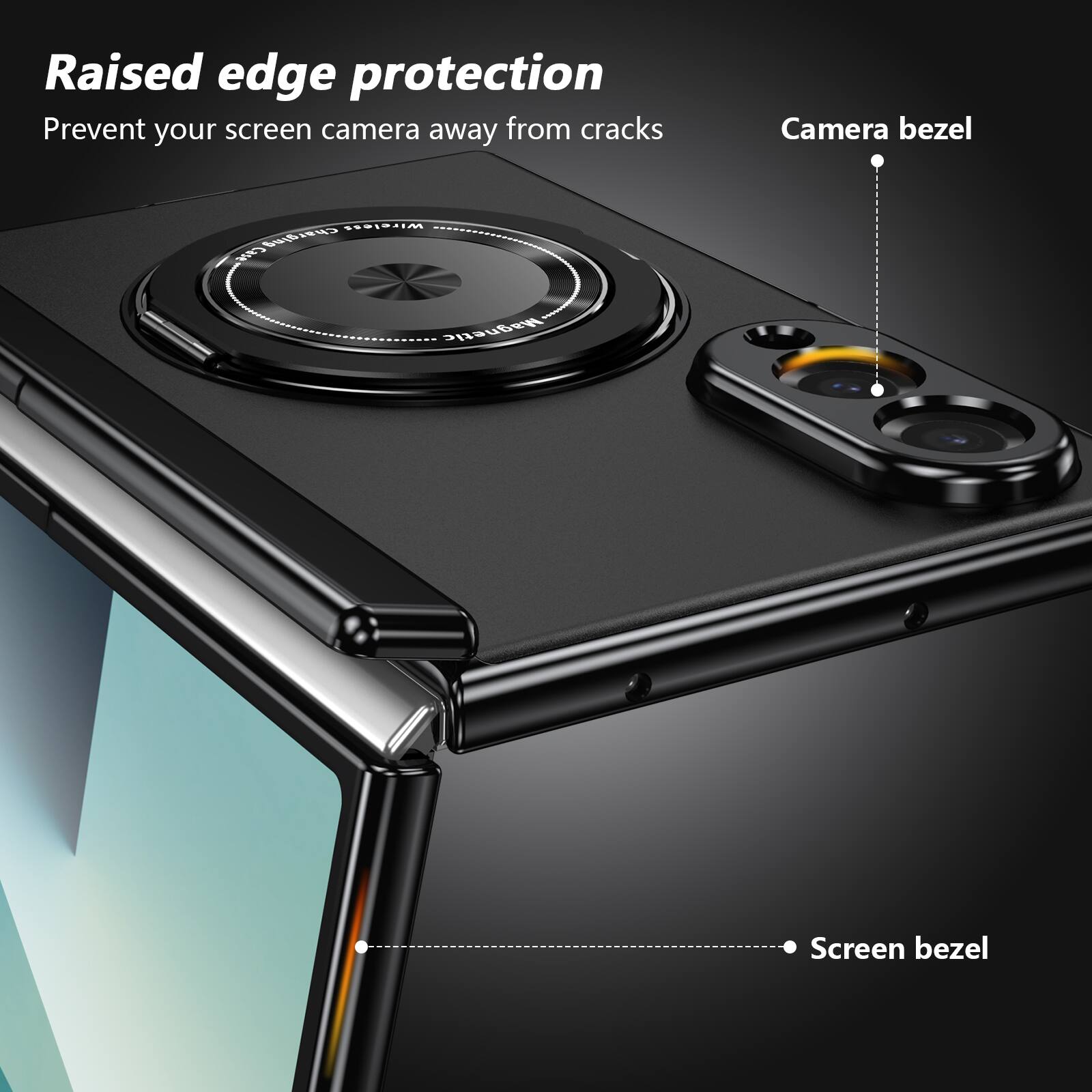 Raised edge protection  
Prevent your screen camera away from cracks  
Camera bezel  
Screen bezel