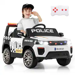Costway - Kids Ride on Police Car 12V 7A Battery Powered Cop Car with Remote Control - White