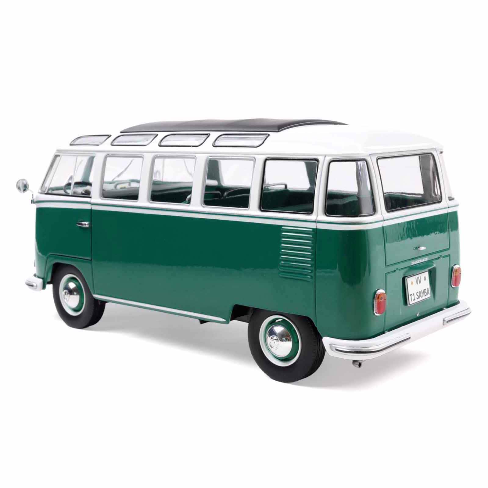 1962 Volkswagen T1 Samba Bus Green and White 1/18 Diecast Model