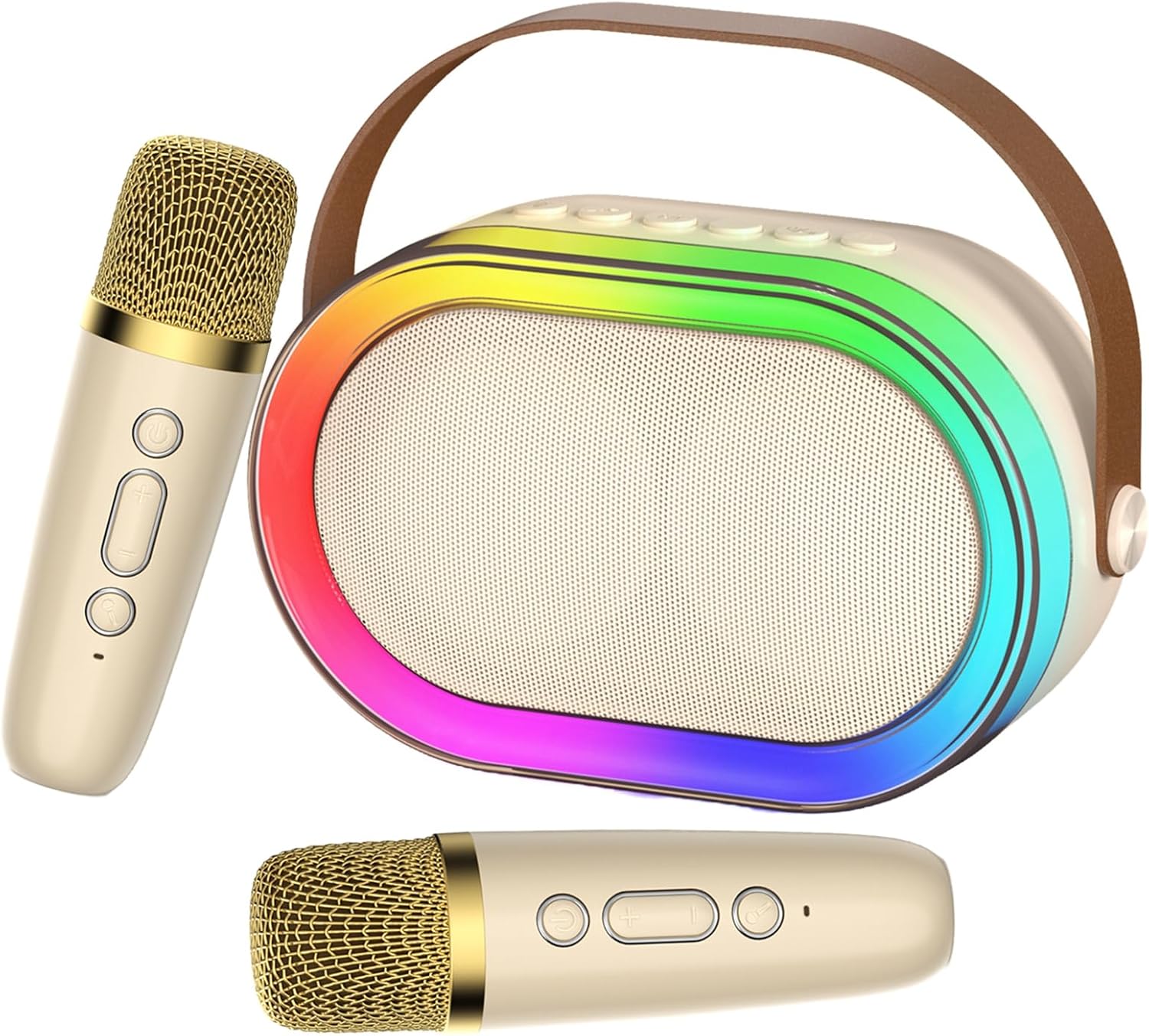 Stamp n Camp - Mini Karaoke Machine, Portable Bluetooth Speaker with Microphone for Kids Singing Home Party, Christmas Halloween Music - Multcolor-2 Mic