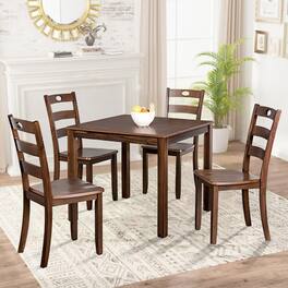 Vaczon - Solid Rubberwood Dining Table Set, 5-Piece Kitchen Table and Chair Set with Slat Back Chairs - Walnut