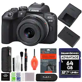 Bundle - EOS R10 Mirrorless Camera w/ 18-45mm Lens & Advanced Accessory | Canon 1-Year USA Warranty | 5331C009 - Black