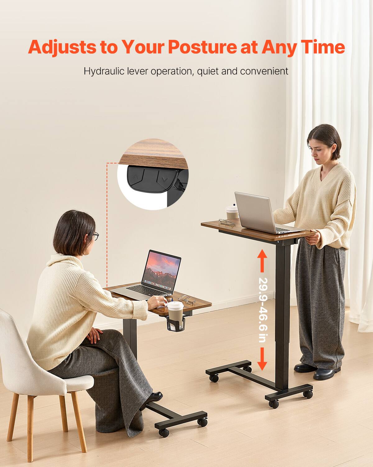 Adjusts to Your Posture at Any Time

Hydraulic lever operation, quiet and convenient

29.9-46.6 in