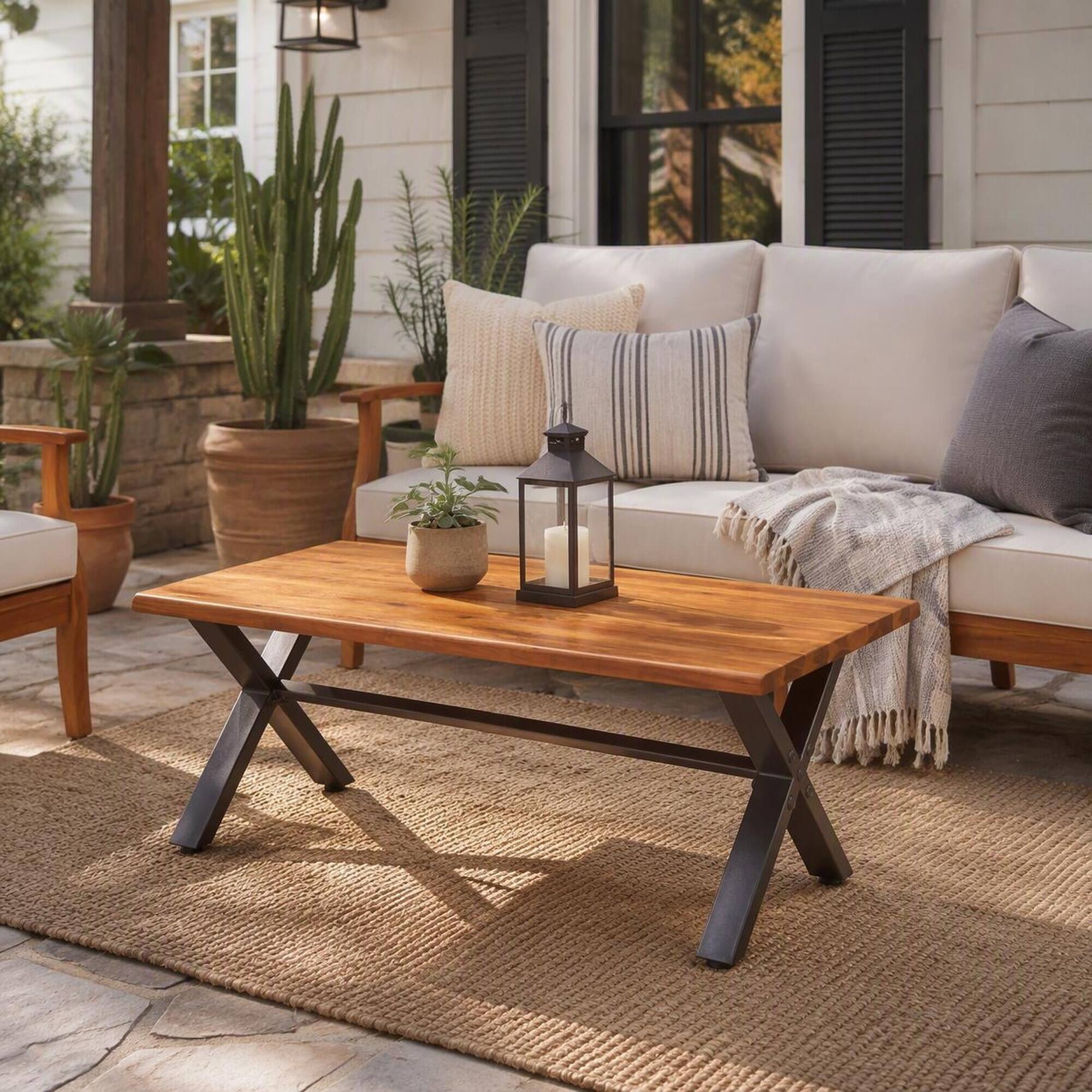 Left. RYHNUYNE - Outdoor Dining Table, Acacia Wood Patio Table, Rectangular Outdoor Table for Porch, Garden, Backyard and Poolside - Brown+Black.