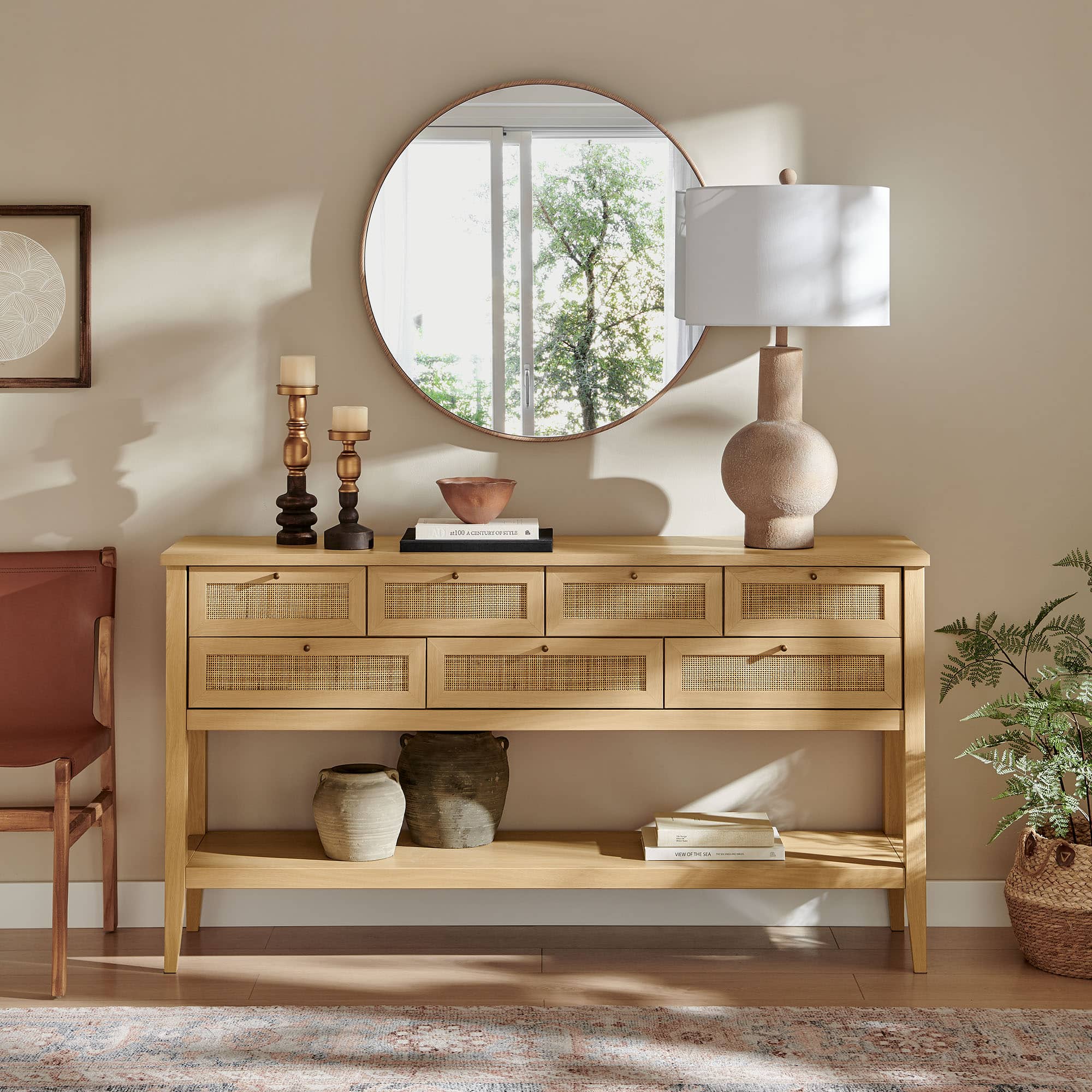 Soma 62 Inch Rattan Console Table by Modway - Oak