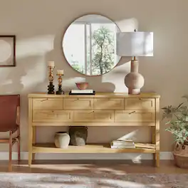 Soma 62 Inch Rattan Console Table by Modway - Oak
