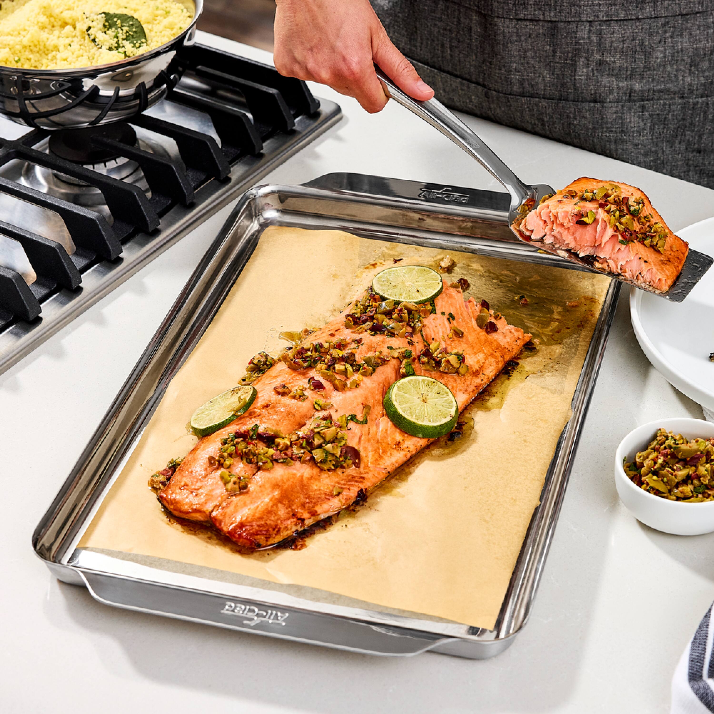 Alt View 2. All Clad - All-Clad 11.5" x 17" Stainless Steel Half Sheet Pan Bakeware, Tri-ply, Silver.
