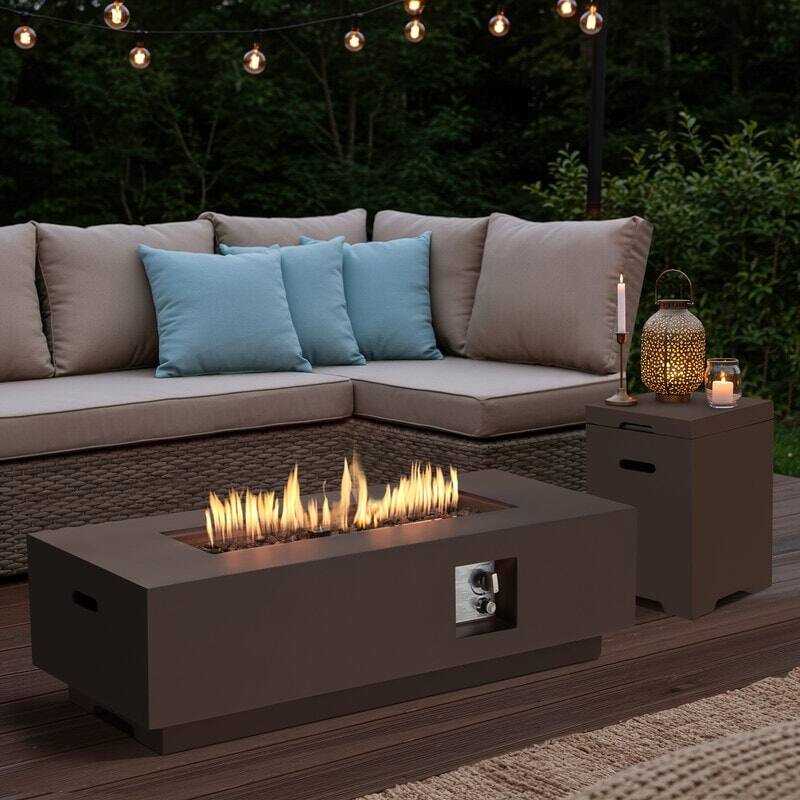 Angle. U-HOMY - Rectangle Propane Fire Pit Table – Outdoor Heater for Patio, Backyard & Deck - Brown.