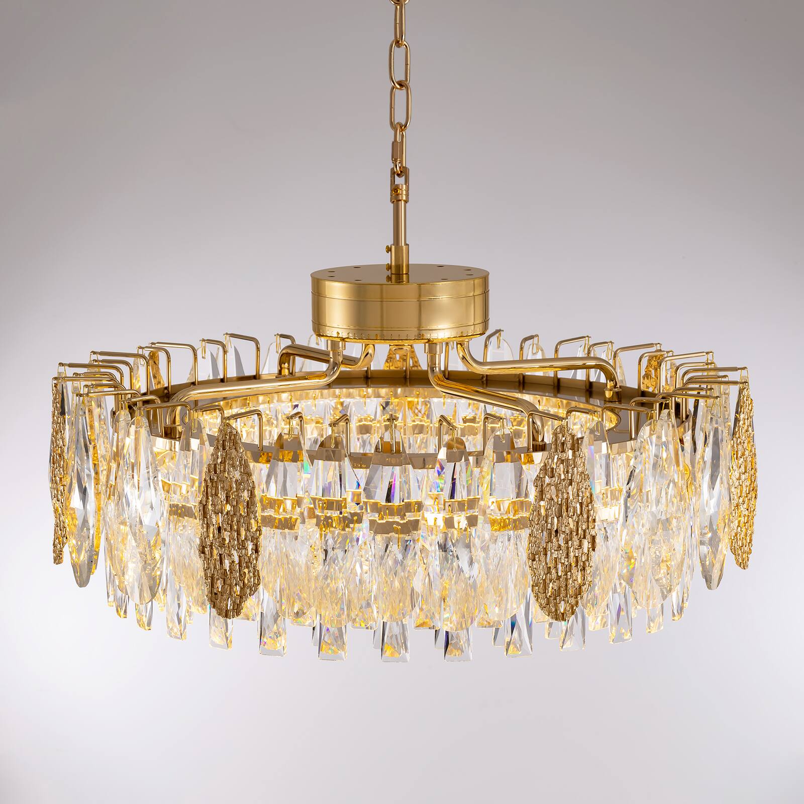 Alt View 6. Siljoy - 23.6" Gold K9 Crystal Chandelier, Modern French Dimmable LED Pendant Light for Dining Kitchen Living Room - Gold.