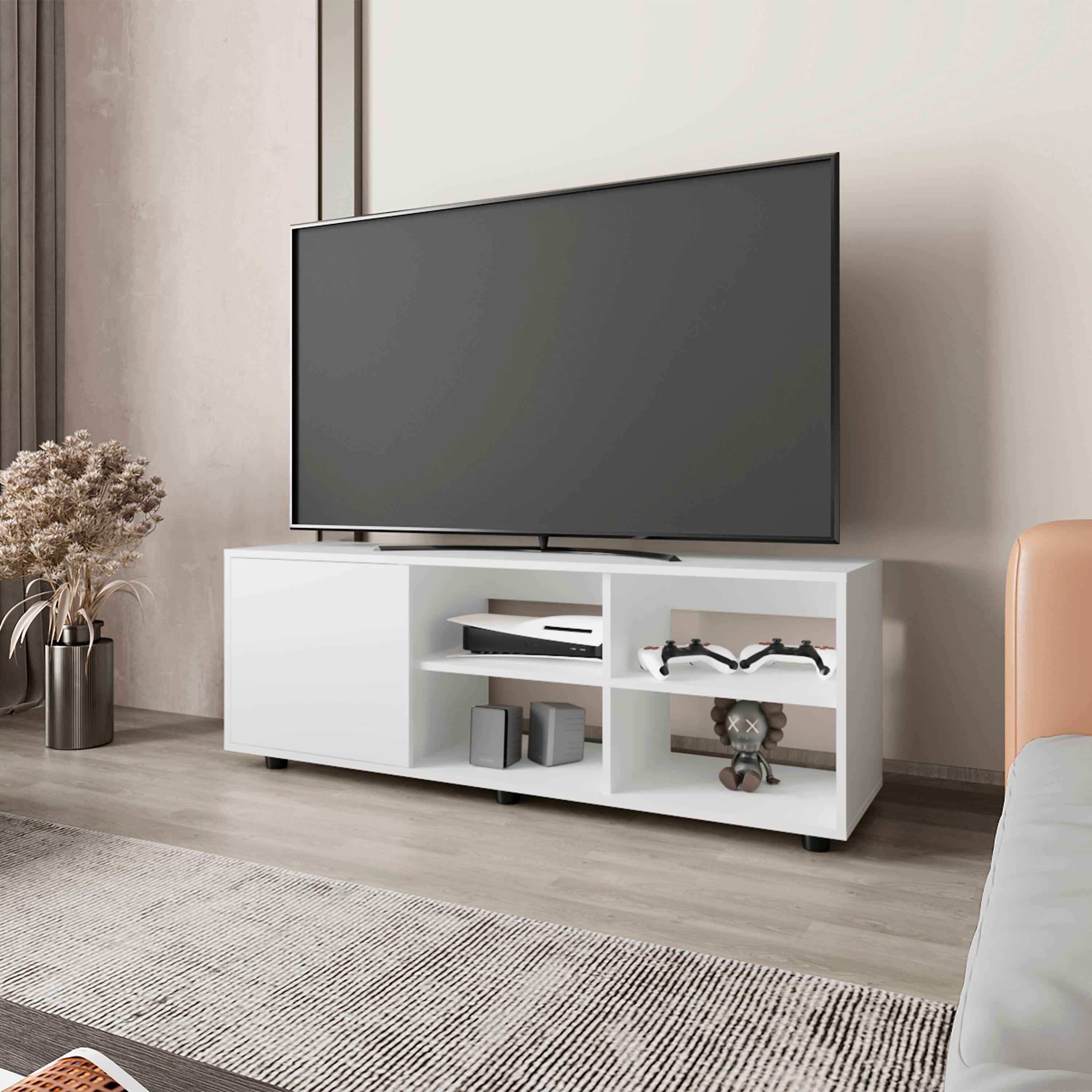 Alt View 1. Spaco - Spaco 51" TV Stand for TVs up to 50", Media Cabinet with Door, Open Storage, Scratch Resistant Surface, for Living Room - White.