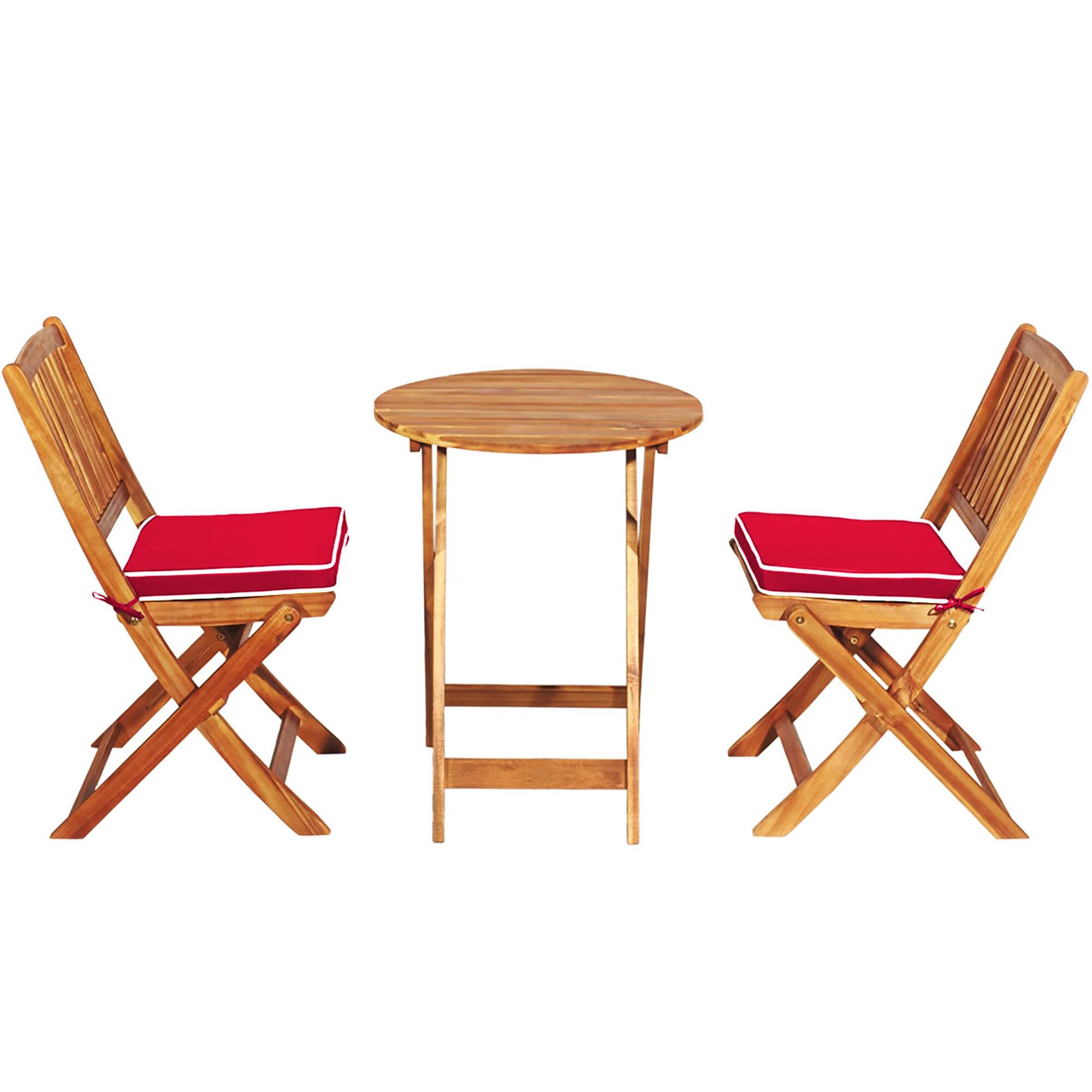 Alt View 9. Costway - Costway 3PCS Patio Folding Wooden Bistro Set Cushioned Chair Conversation Garden - Natural+Red.