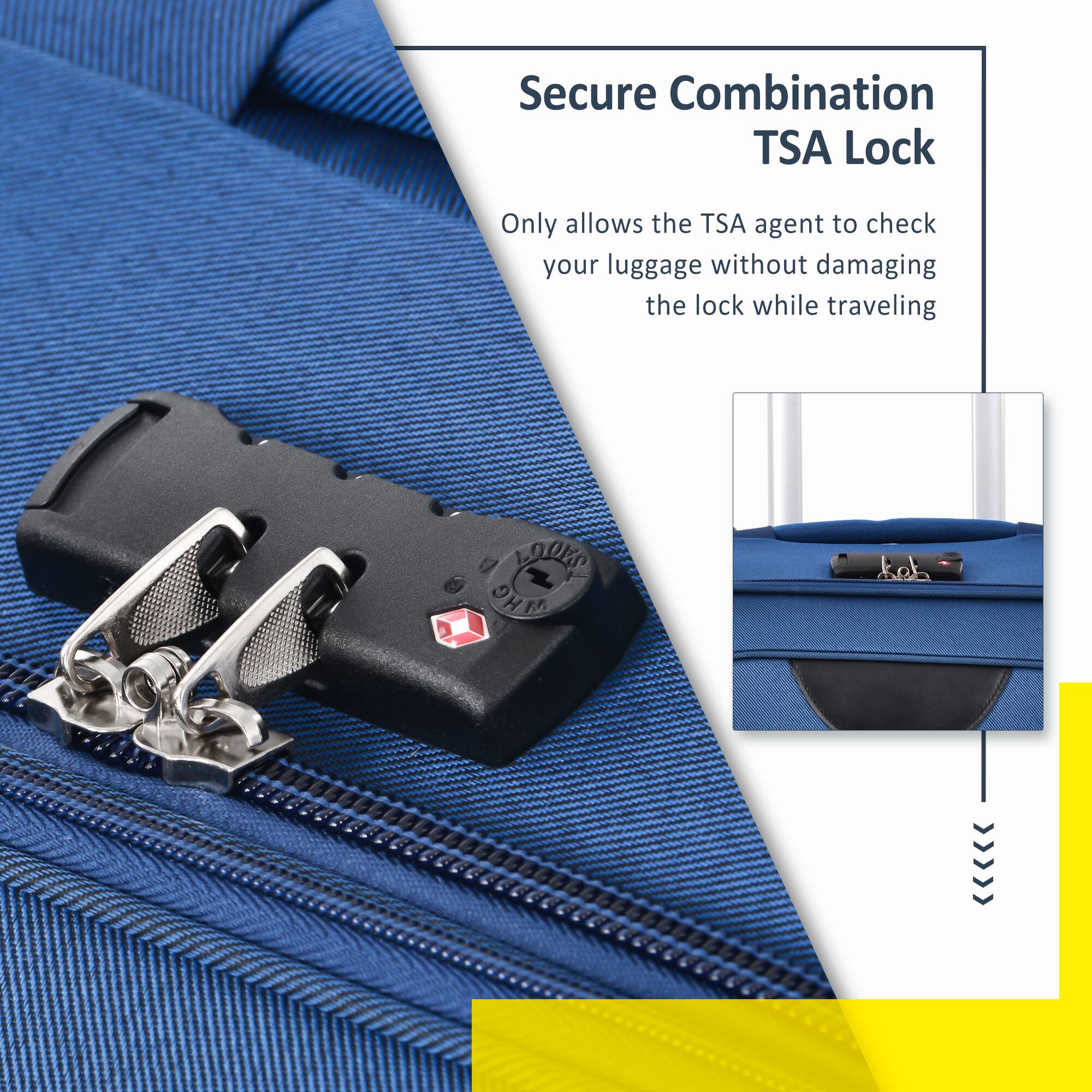 Secure Combination TSA Lock

Only allows the TSA agent to check your luggage without damaging the lock while traveling
