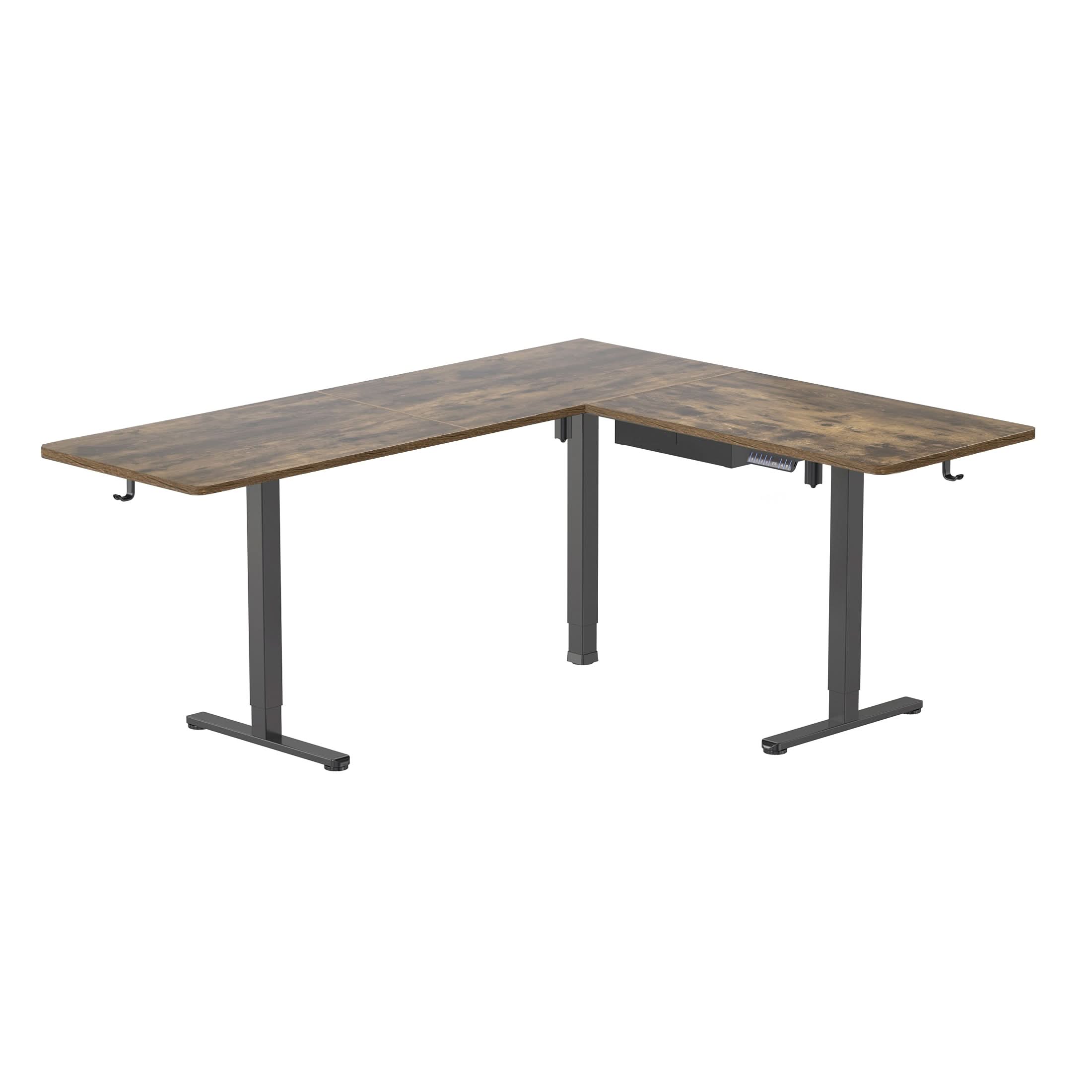 Alt View 5. Mount-It! - XL Electric Height Adjustable Corner Standing Desk with Dual Motor and Memory Presets, Black Frame and Brown Tabletop - Brown.