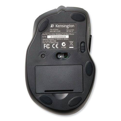 Kensington  
PN K72342  
MN MO1119-M  
Pro Fit 2.4 GHz Wireless Full-Size Mouse  
S/N A1044A000028  
Operating frequency 2.400GHz-2.483GHz  
IC 6128A-MO1119M  
FCC ID GV3M01119-M  
FC CE N1368  
CORTIBOS