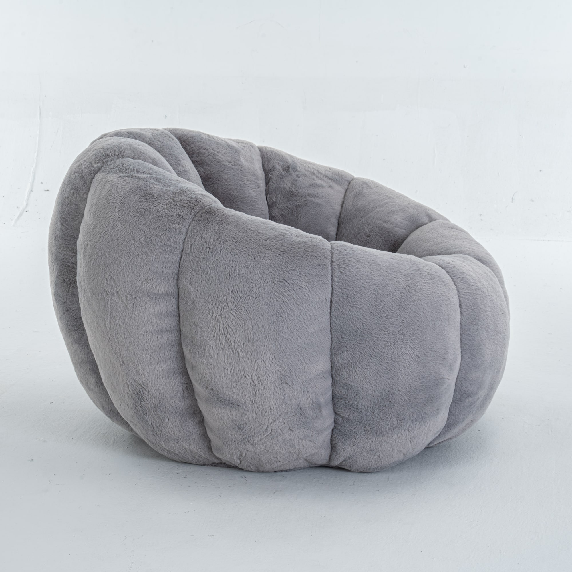 GOODSILO - Floral-Shaped Faux Fur Bean Bag Sofa, Ultra-Soft Large Reading Chair for Living Room or Bedroom, Single-Seater - Gray