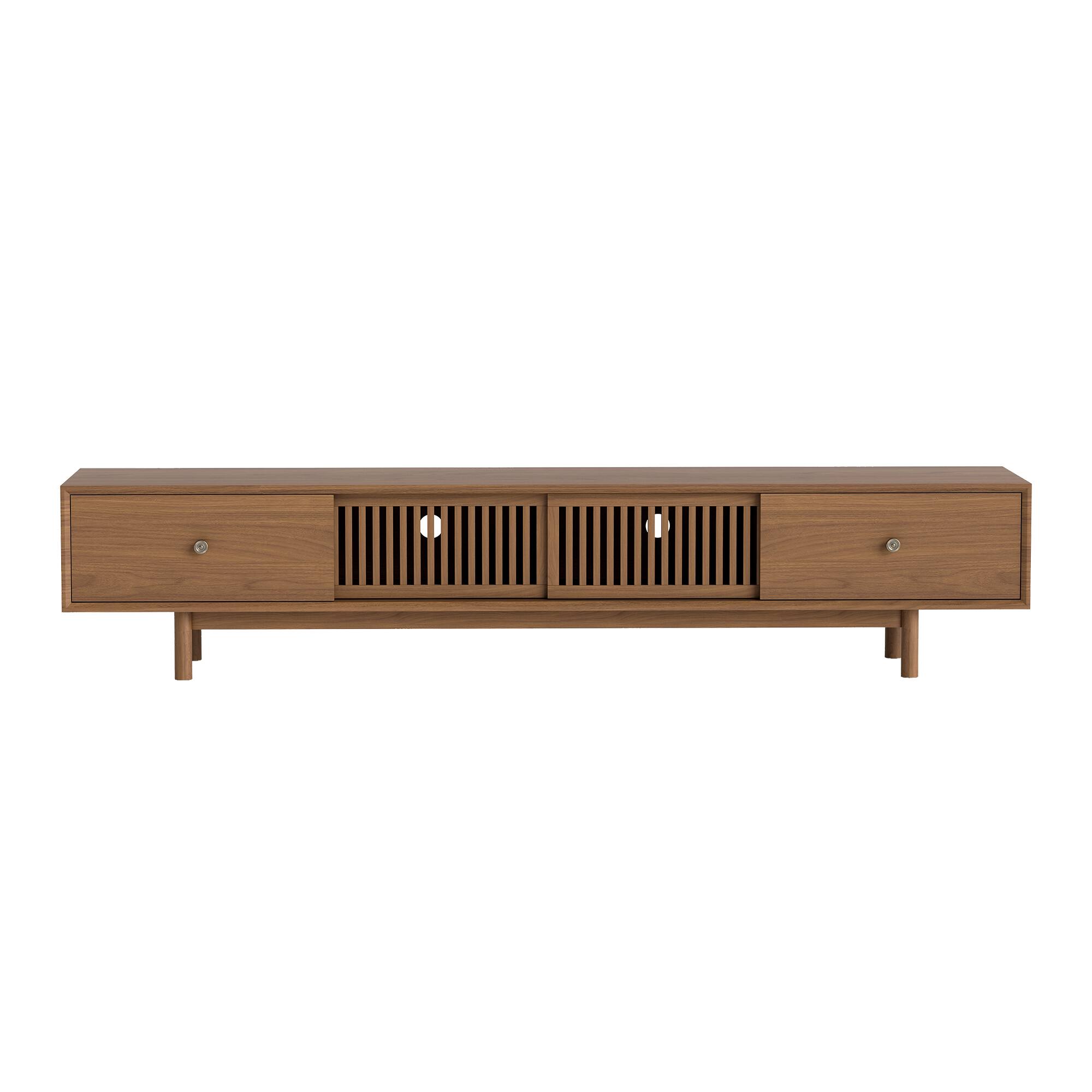 Alt View 4. luck idea - 78.7" TV Stand with 2 Storage Drawers, Cable Management Port & Solid Wood Legs - Walnut Color.