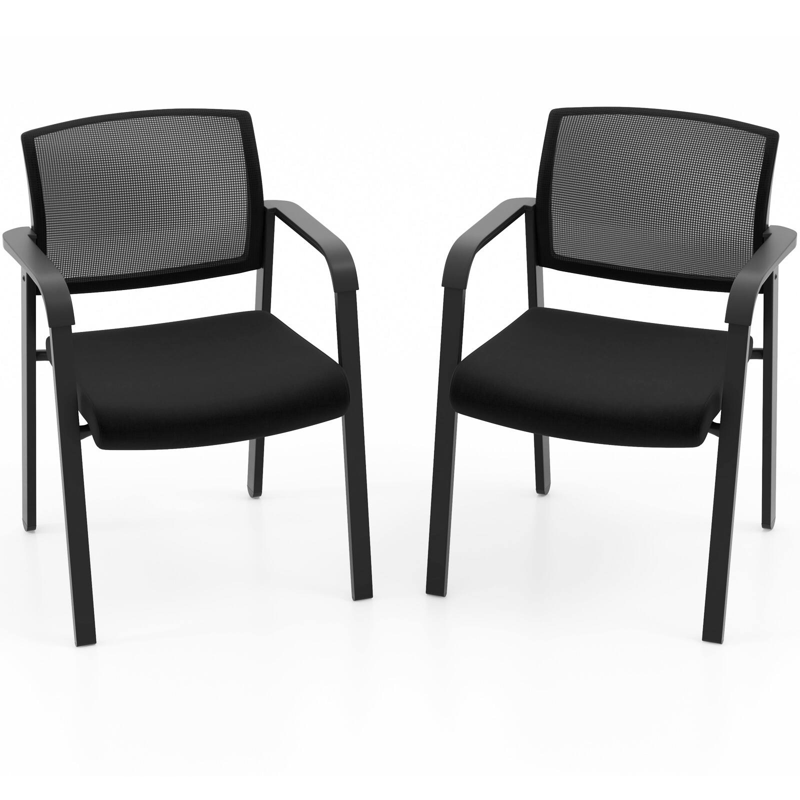 Front. WELLFOR - Set of 2 Stackable Reception Room Chairs with Padded Seat - Black.