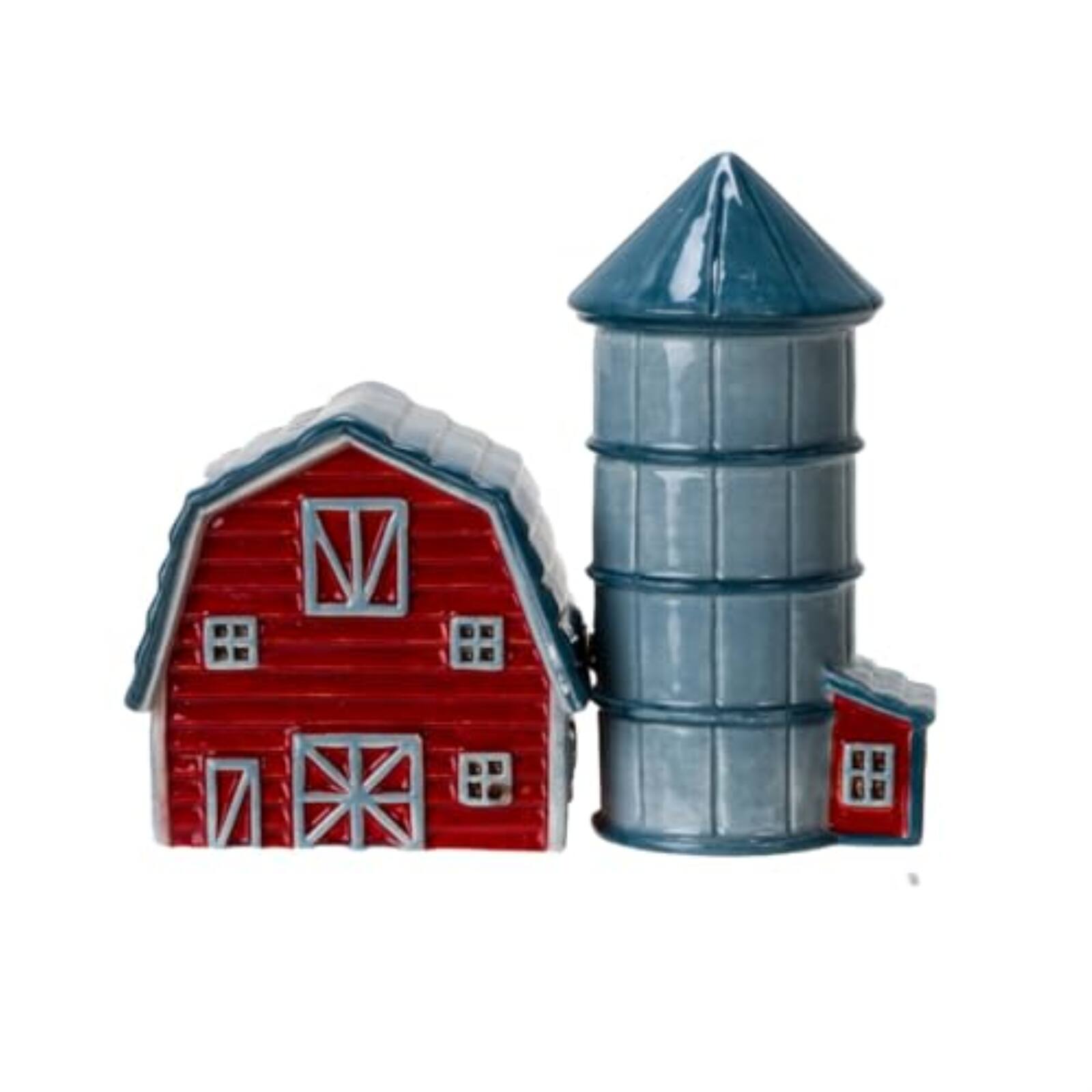 Front. Pacific Trading - Pacific Giftware Country Style Barn and Silo Ceramic Magnetic Salt and Pepper Shakers - Multicolor.