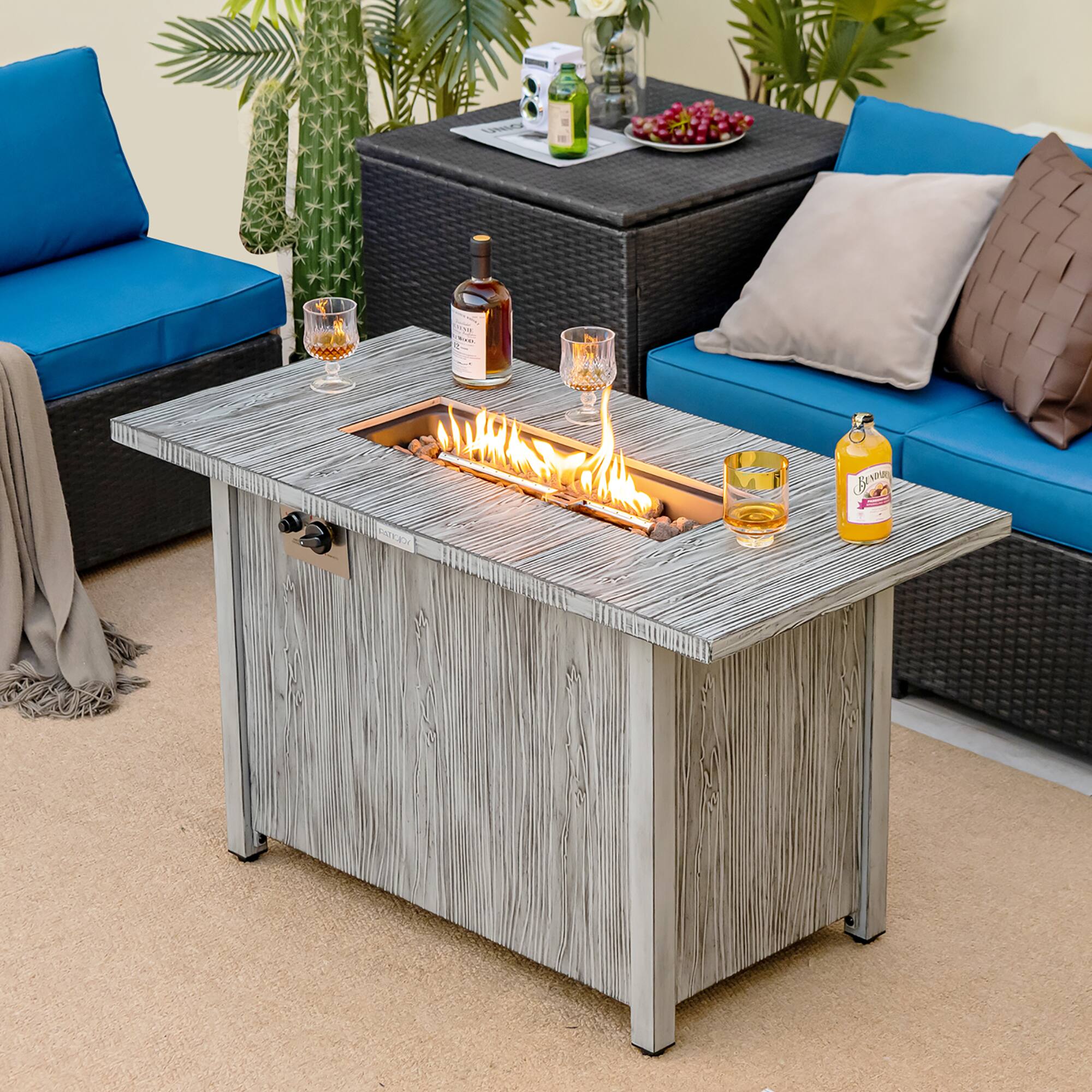 Alt View 1. Costway - Costway 43-inch Propane Gas Fire Pit Table Wood-like Metal Fire Table withProtective Cover - Grey.
