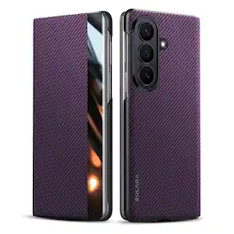 Dteck - Full Body Wallet Case for Samsung Galaxy Z Fold 7, Carbon Fiber Texture Magnetic Shockproof Leather Cover - Purple