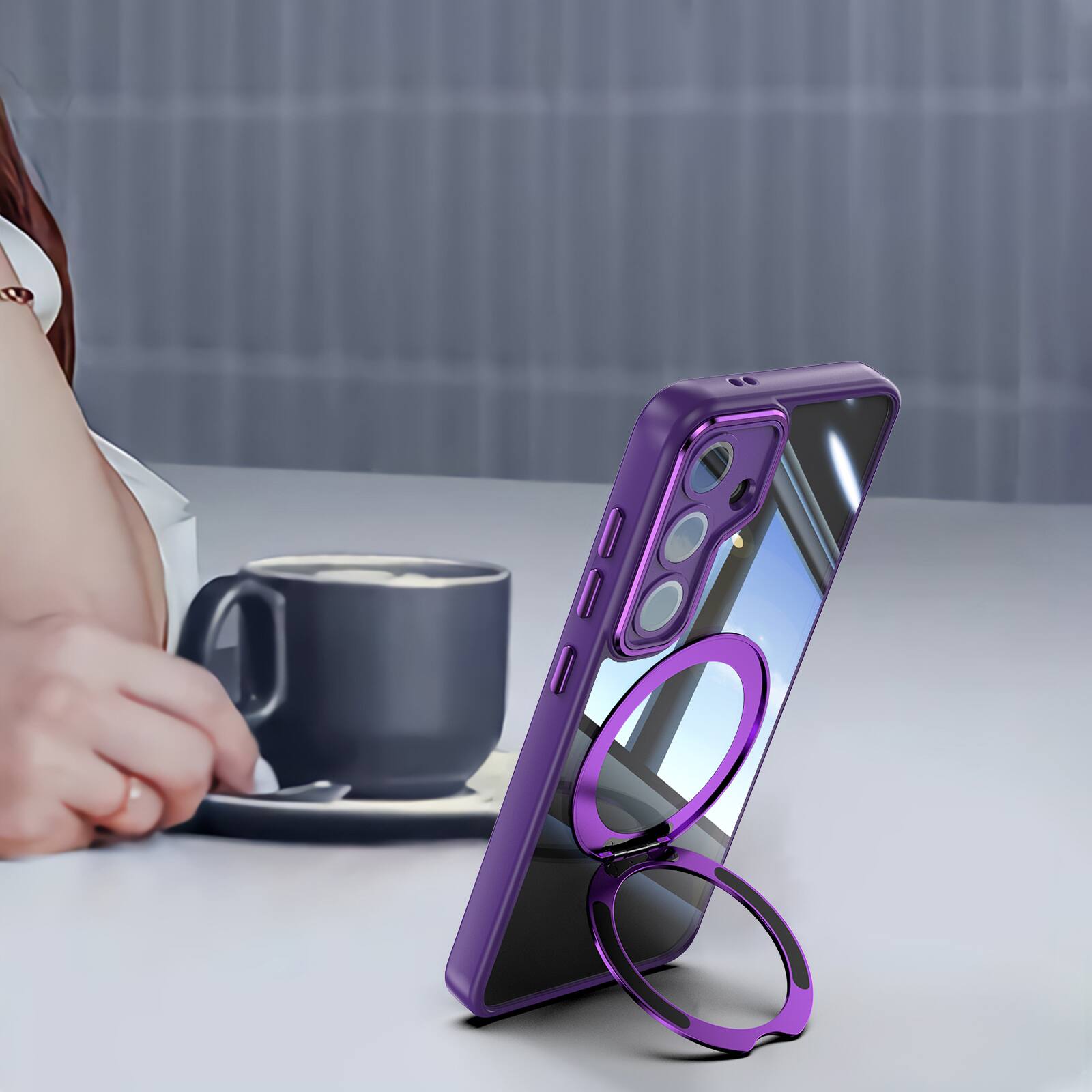 Alt View 5. Dteck - Magnetic Clear Case For Samsung Galaxy A17 5G, Shockproof Anti-Scratch 360° Ring Holder Stand PC+TPU Protection Cover - Darkpurple.