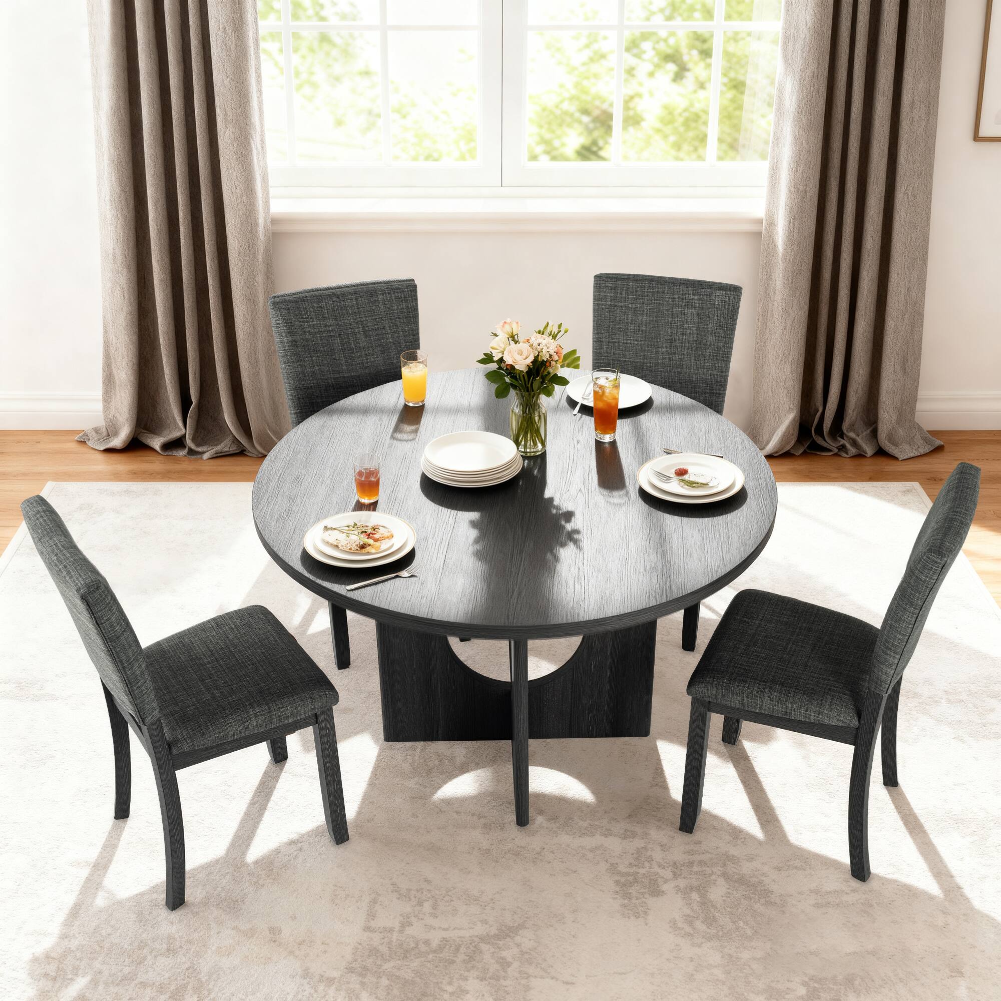 Back. Vaczon - Set of 4 Transitional Upholstered Side Chairs Comfortable Dining or Accent Chairs for Kitchen Living Room and Office - Gray.