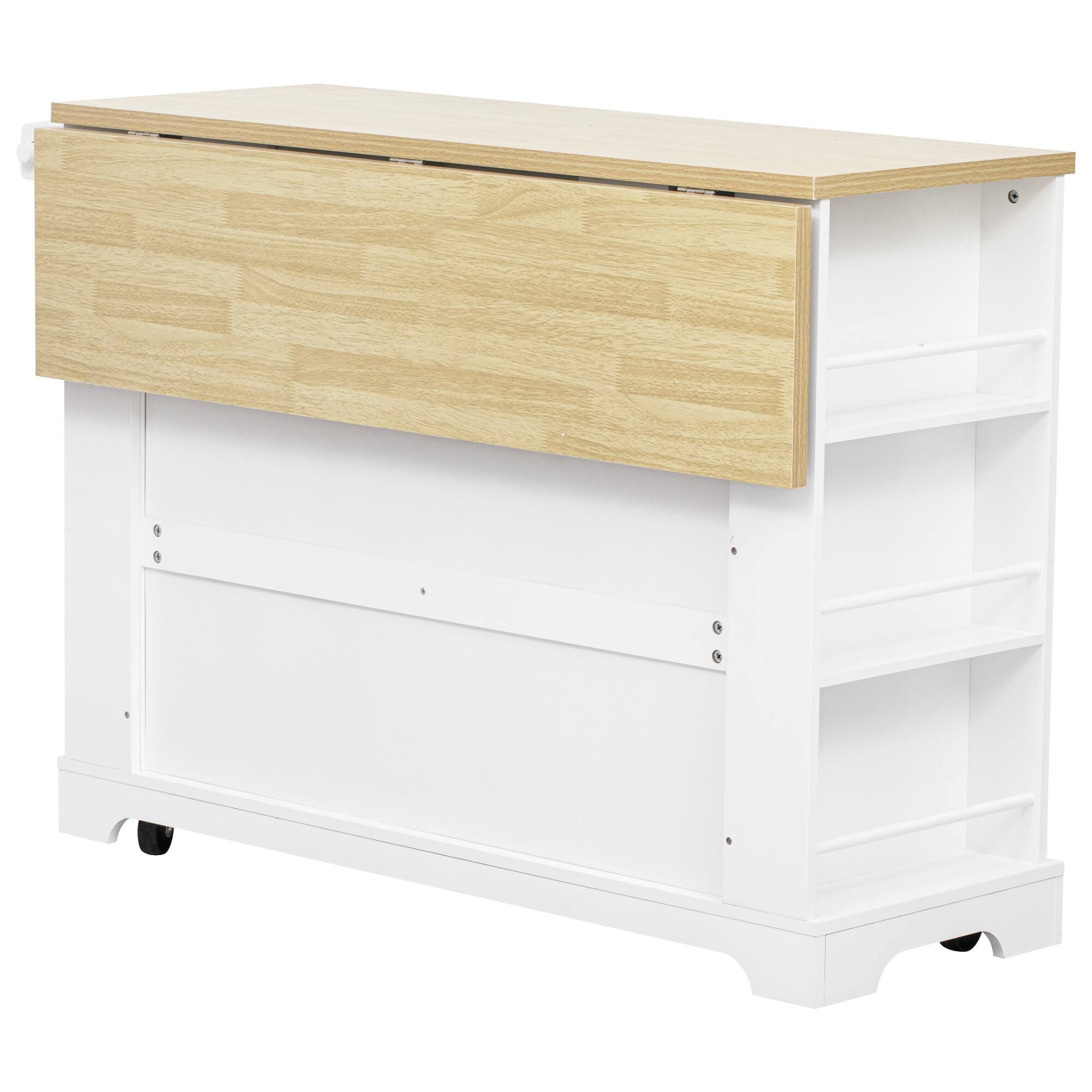 Alt View 8. Forest'nSky - Kitchen Island with 6 Drawers & Pull-Out Trash Can – Rolling Cart with Power Outlet & 5 Open Side Racks, White - White.