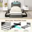 Heavy-duty Metal Bed Frame with 11 Power-coated Metal Slats, Snap-on Connection and 2 Middle Support Legs.