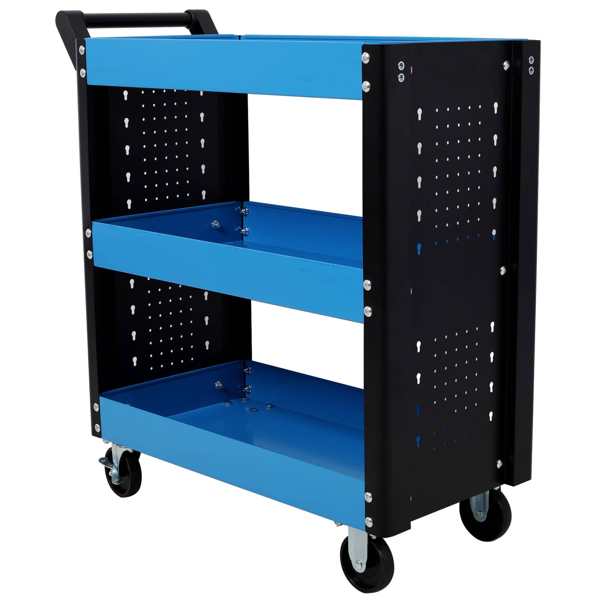 Boyel Living - 15 Inches 3 Tier Steel Rolling Utility Tool Cart With Pegboard For Garage - Blue