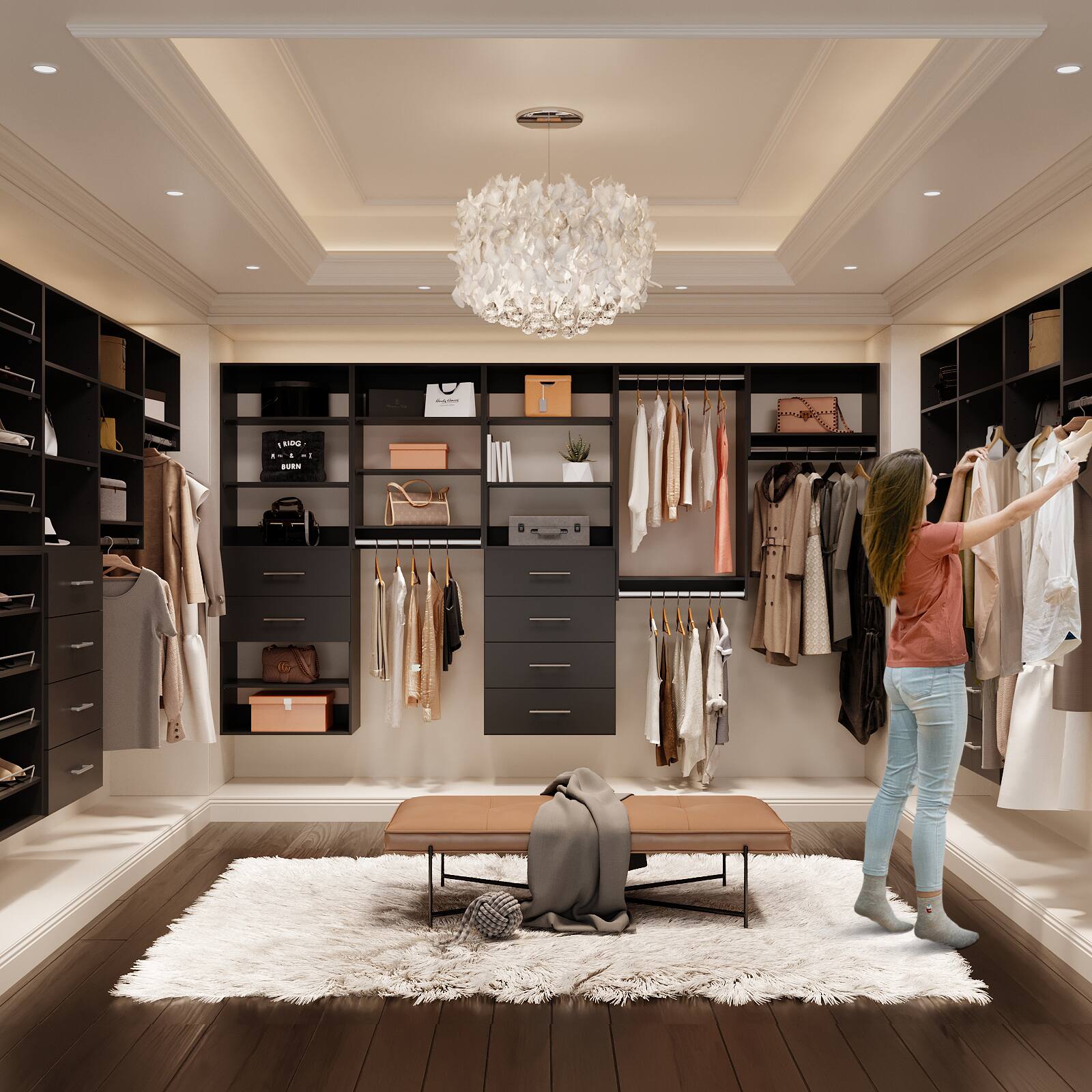 Alt View 3. Roomtec - Roomtec 28.5 in Black Tall Hanging Closet Unit-Customizable Wall Mounted Modular Closet System for Bedroom Closet - Black.