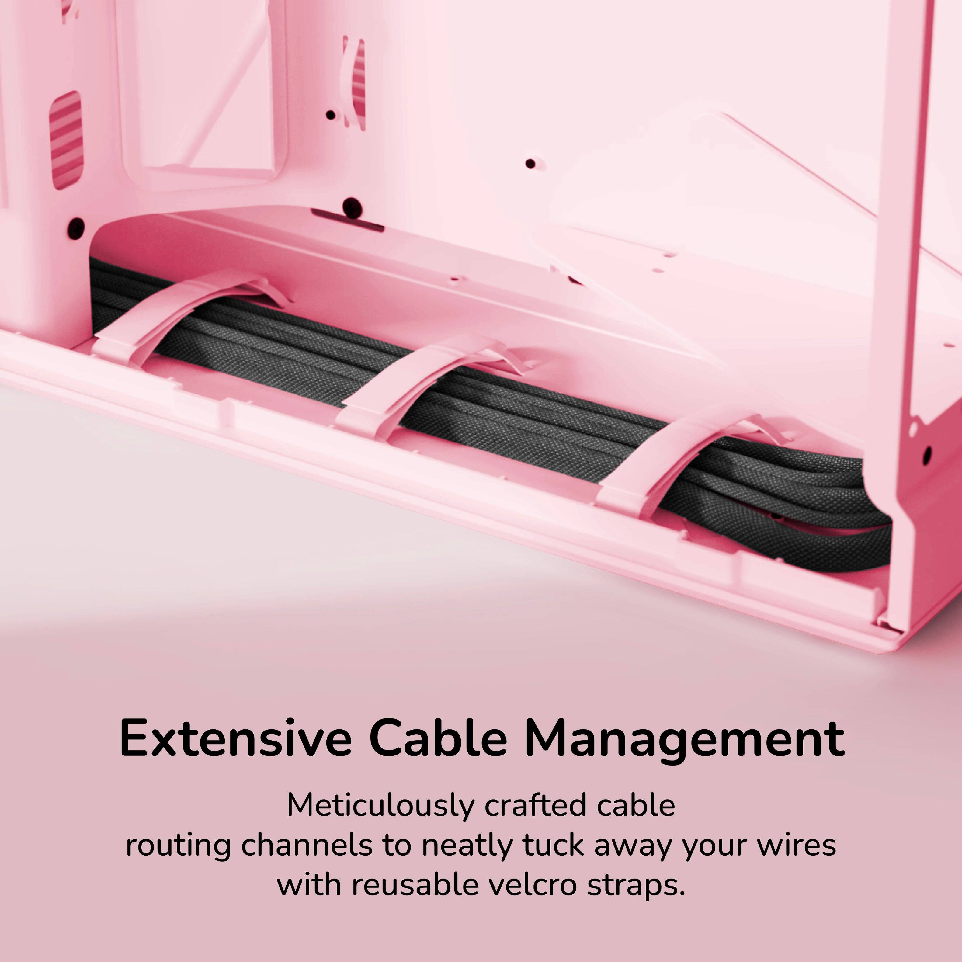 Extensive Cable Management

Meticulously crafted cable routing channels to neatly tuck away your wires with reusable velcro straps.