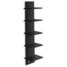Sorbus - 5 Tier Wall Mounted Floating Shelf Unit with Hooks - Home Decor and Storage Organizer - Black