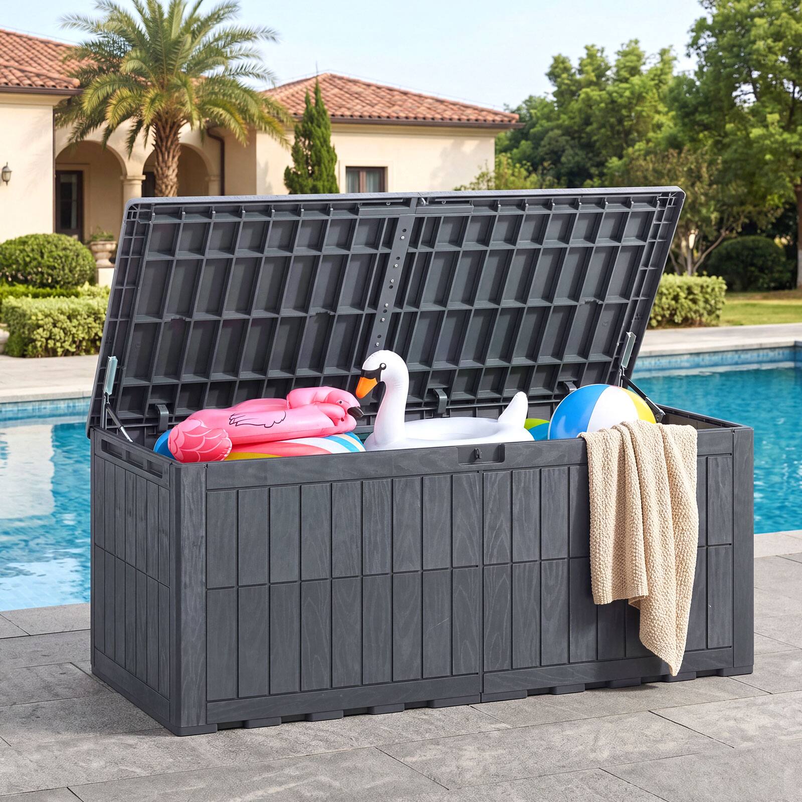 Alt View 1. Costway - Costway 180 Gal Outdoor Deck Box, All-Weather Lockable Storage Bin with Lid and Handles - Gray.