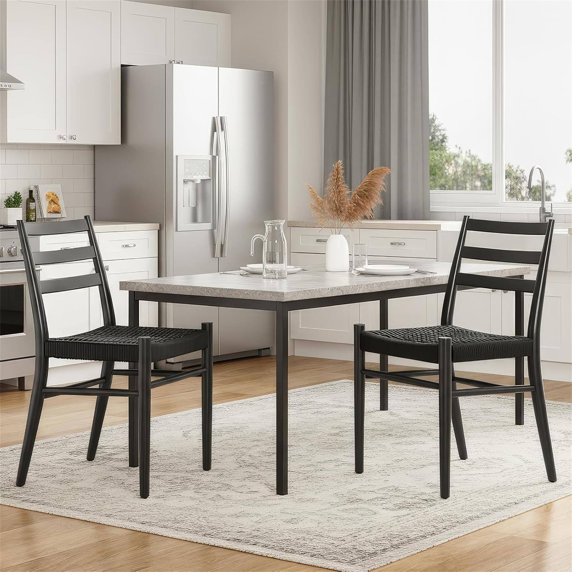 Alt View 4. Boyel Living - Set of 2 Woven Rope Seat with Sturdy Metal Frame Mid Century Modern Dining Room Chairs for indoor - Black.
