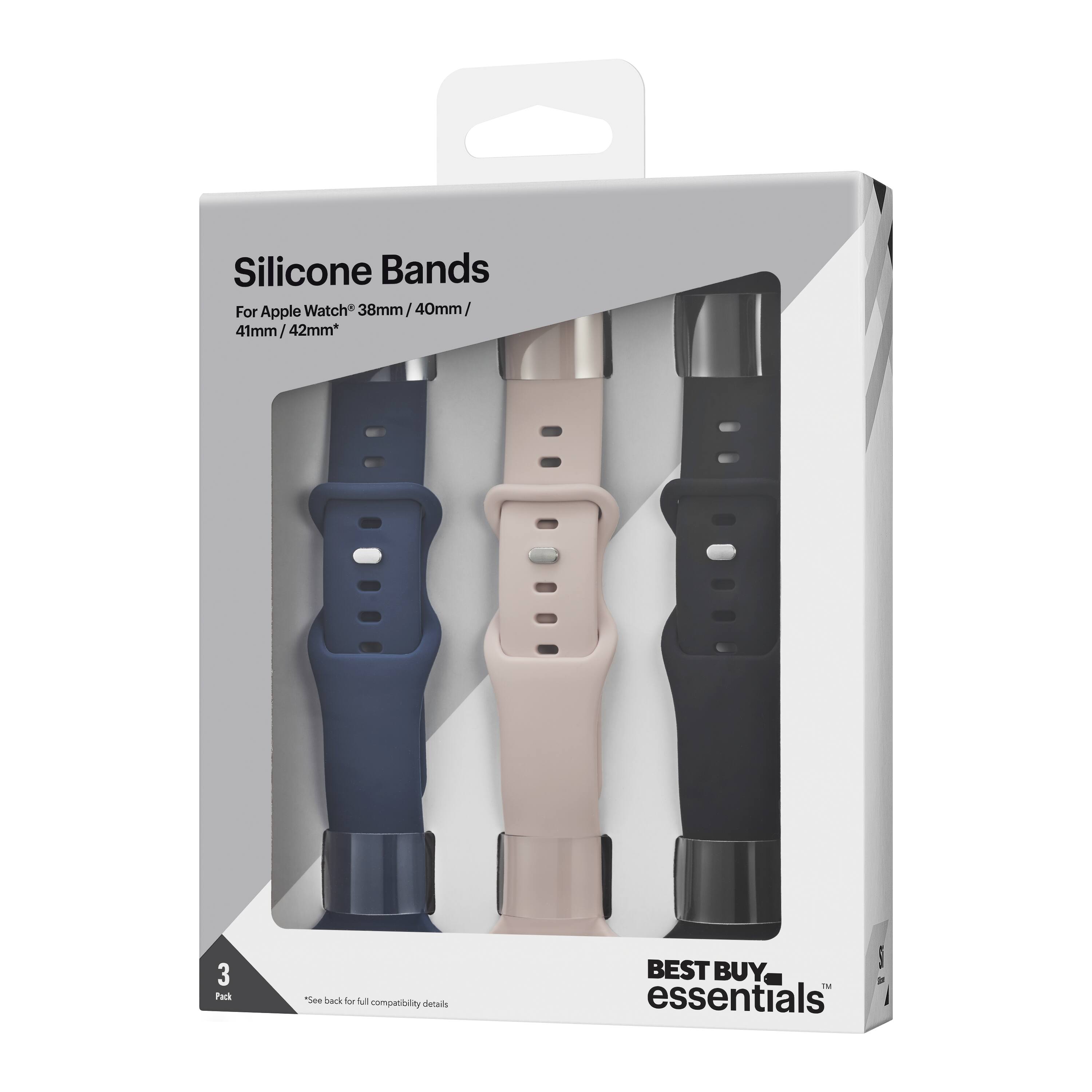 Silicone Bands  
For Apple Watch® 38mm / 40mm / 41mm / 42mm*  

BEST BUY essentials  

3 Pack  

*See back for full compatibility details