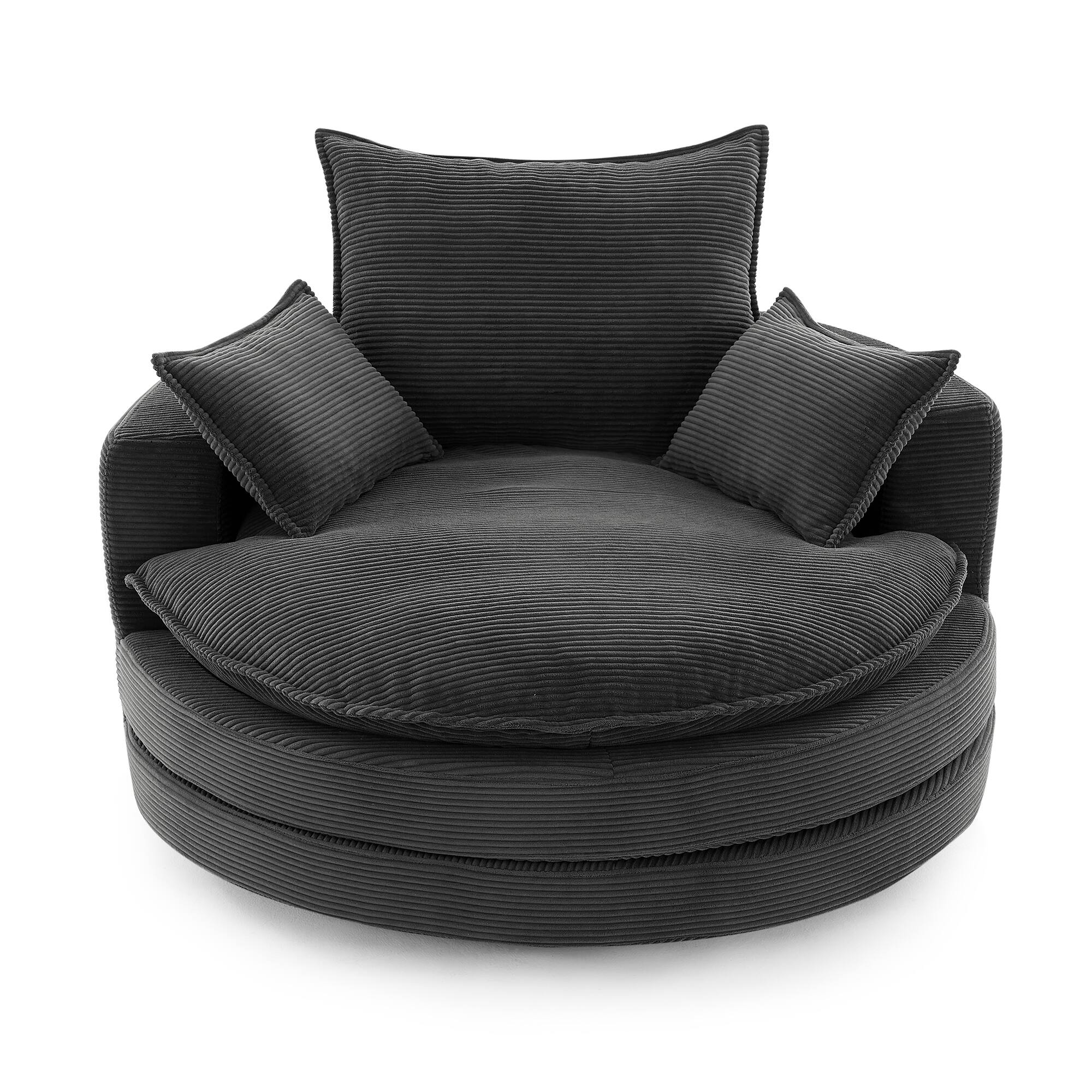 Angle. Whisen - 57.5" Oversized Swivel Sofa Accent Barrel Chair with Dual-Layer Cushion and 3 Removable Pillows - Black.