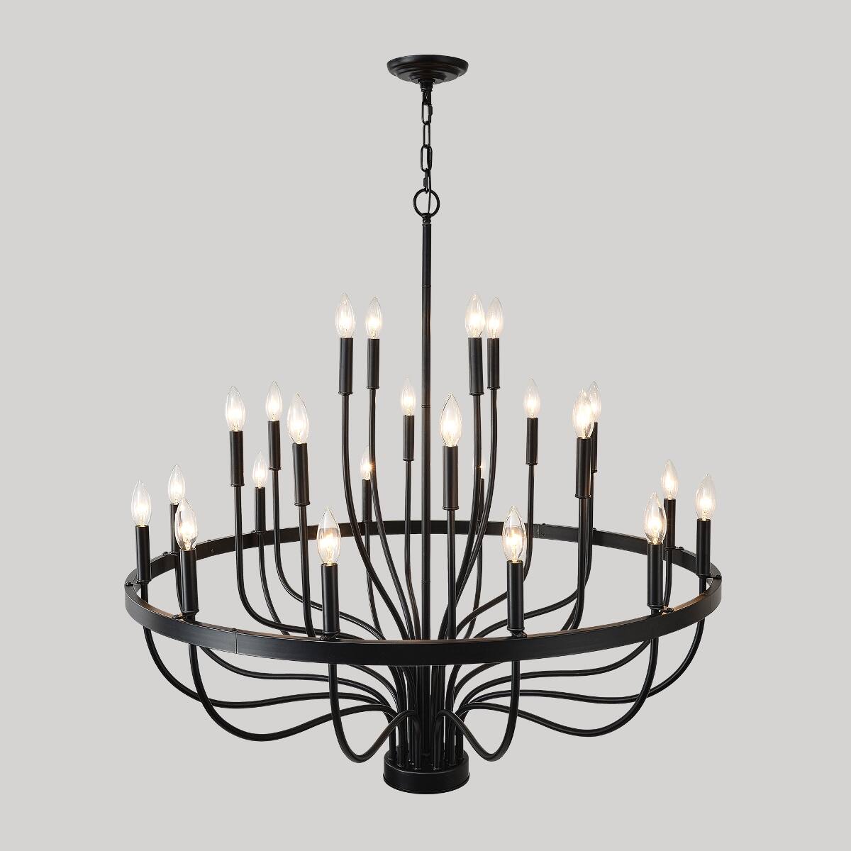 Alt View 4. Loheer - Loheer 36 Light Chandelier Matte Black Iron E12 Candle Pendant for Dining Room and Kitchen Island.