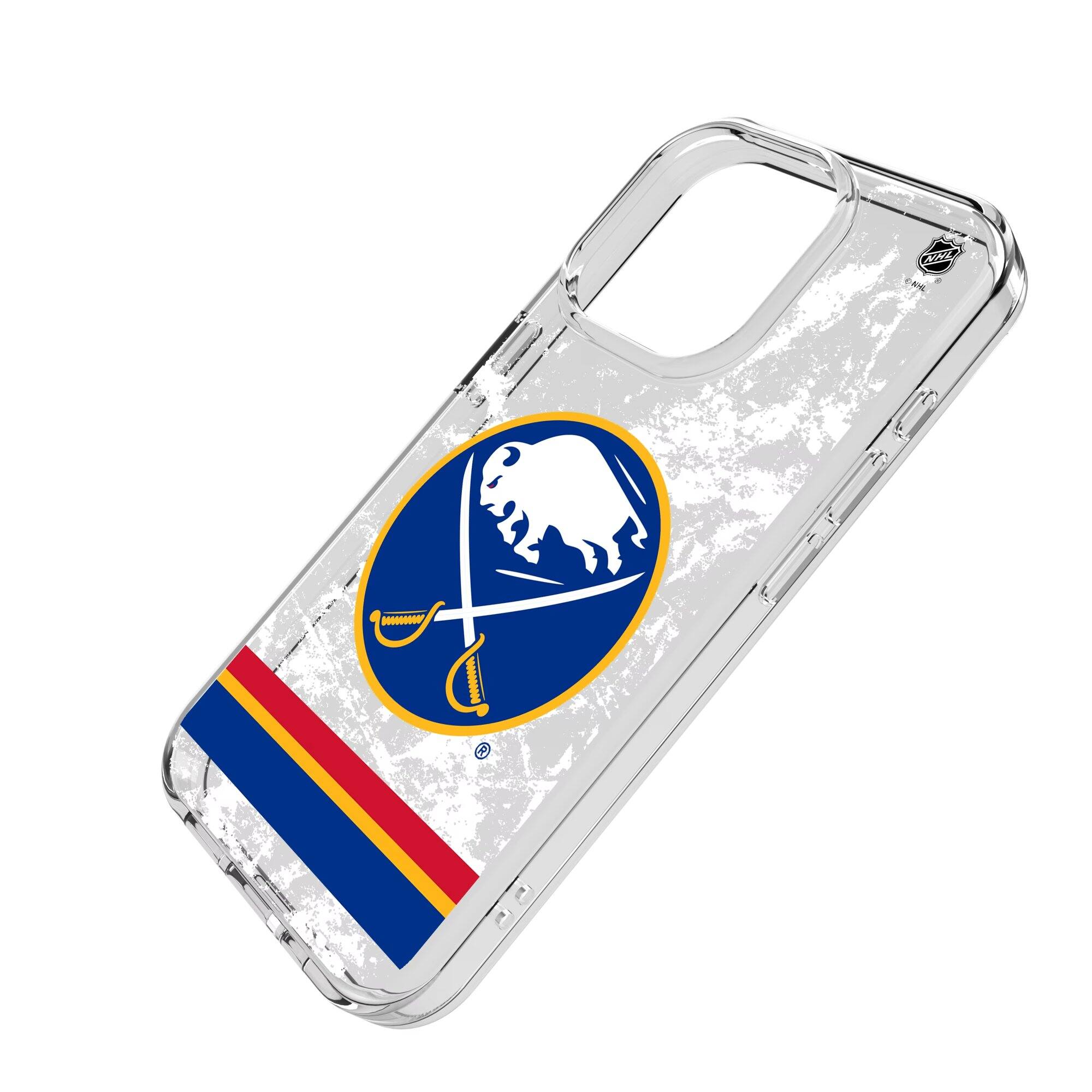Alt View 1. Keyscaper - Buffalo Sabres iPhone Stripe Clear Ice Case - 14 Pro Max - Multicolor.